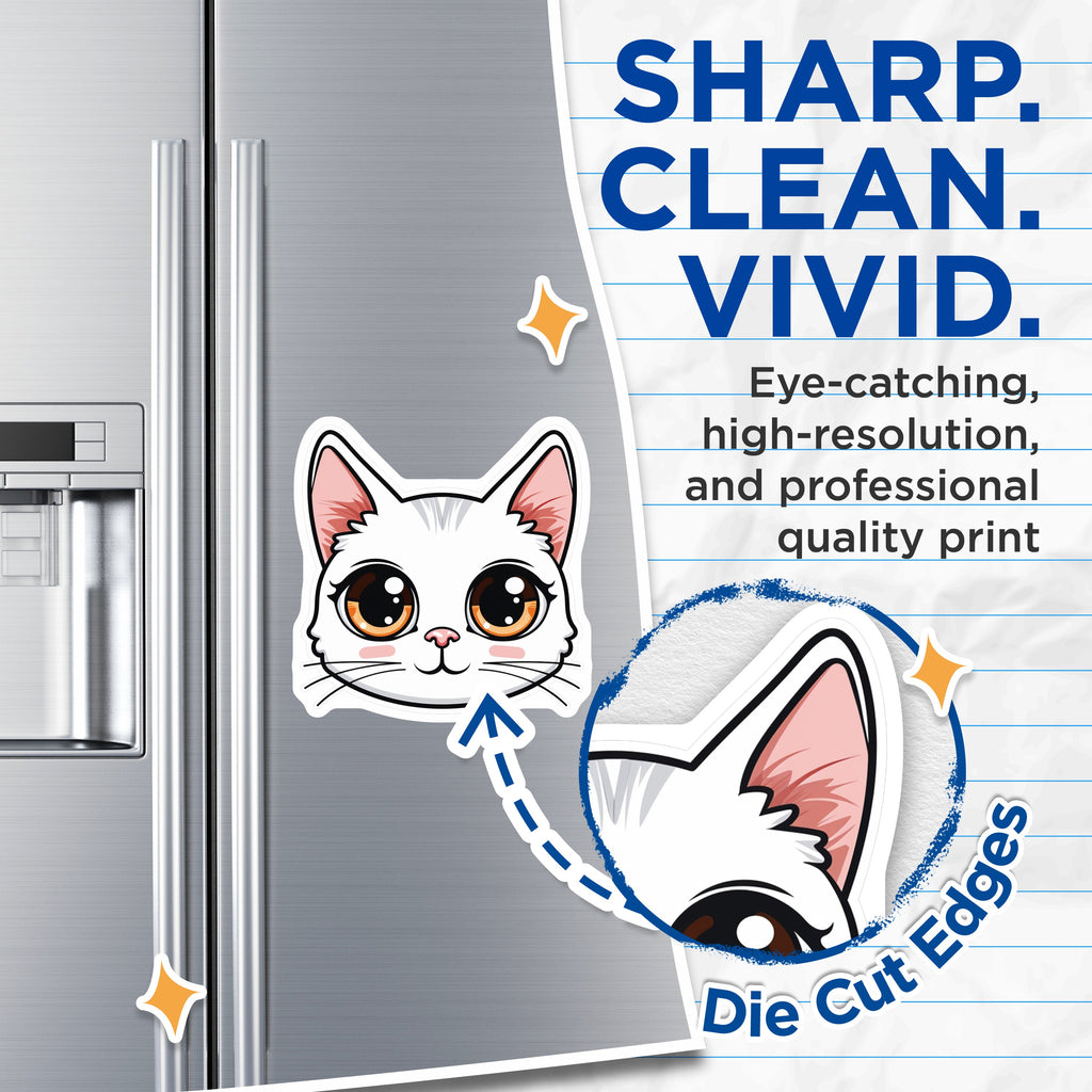 (2 Pack) Cute White Cat Magnets - Kawaii Anime Face - Pet Lover Fridge Decor Locker Accessory - 5 Inches On Longest Side - Thick Durable Magnet - Made in USA - MAG38096