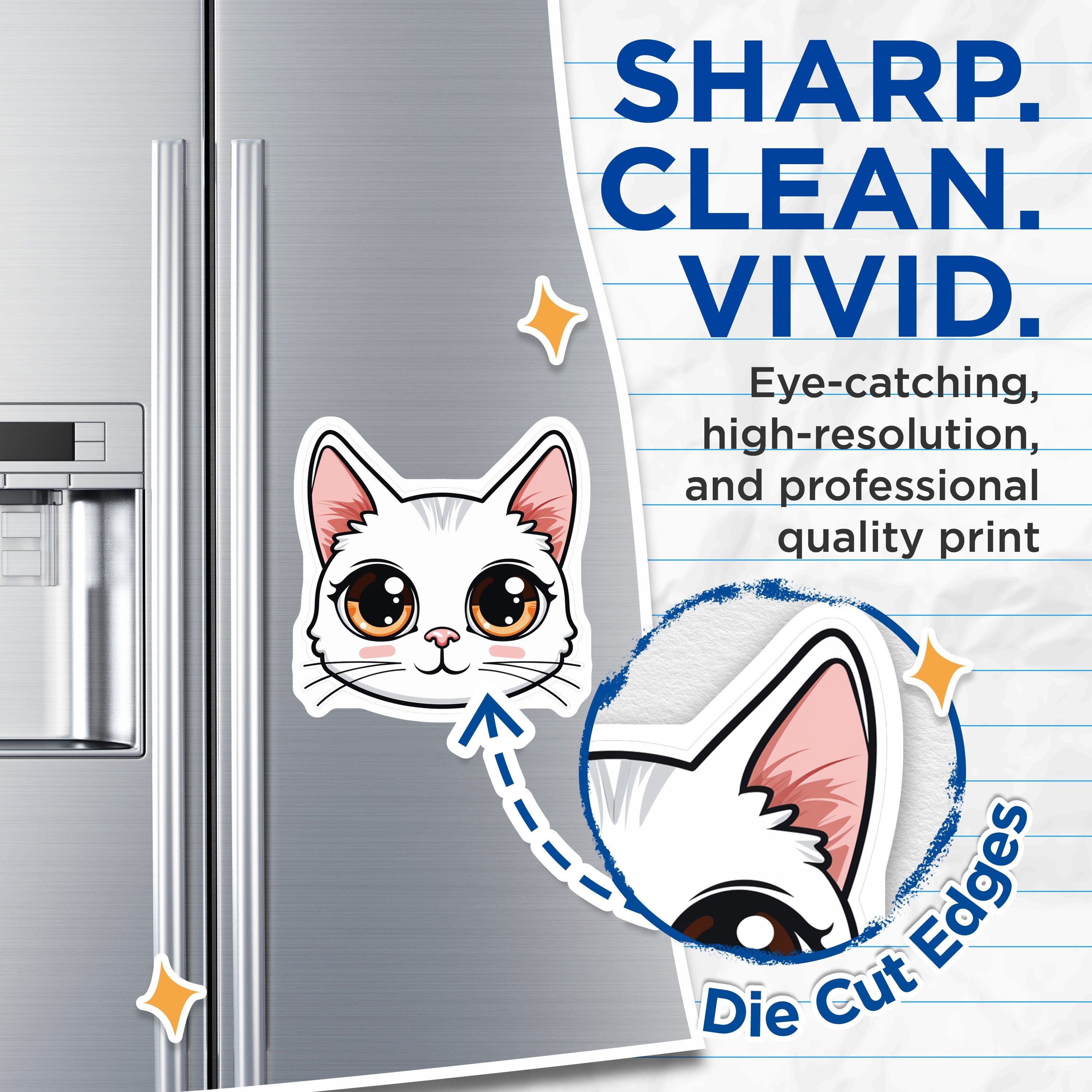 (2 Pack) Cute White Cat Magnets - Kawaii Anime Face - Pet Lover Fridge Decor Locker Accessory - 5 Inches On Longest Side - Thick Durable Magnet - Made in USA - MAG38096
