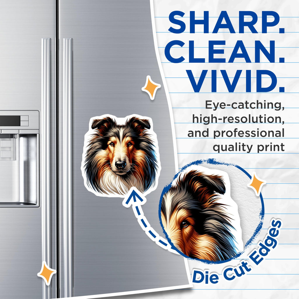 (2 Pack) Collie Dog Magnets - Rough Collie Art - Refrigerator Magnets - 5" On Longest Side - Premium Magnet - for Cars, Refrigerators, Toolboxes, Lockers - Made in USA - MAG15748