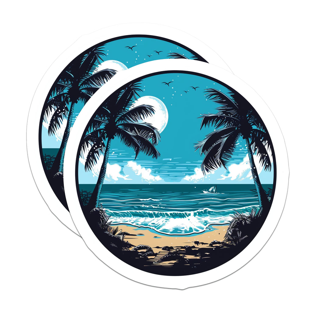 (2 Pack) Tropical Beach Moon Magnets - Palm Tree Ocean Scene - Coastal Vibe Decor - 5 Inches On Longest Side - Thick Durable Magnet - Made in USA - MAG36767