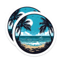 (2 Pack) Tropical Beach Moon Magnets - Palm Tree Ocean Scene - Coastal Vibe Decor - 5 Inches On Longest Side - Thick Durable Magnet - Made in USA - MAG36767
