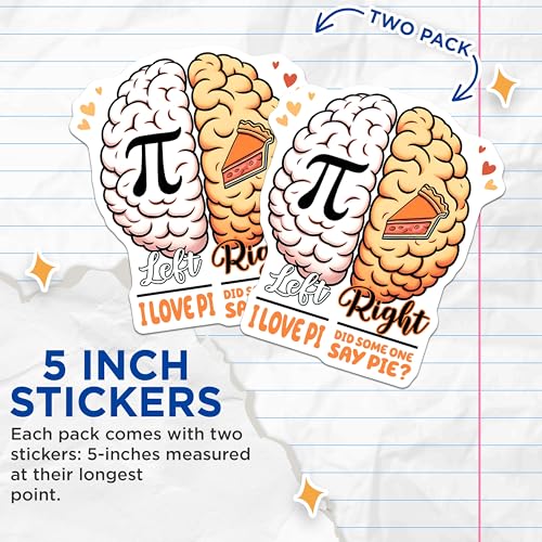 (2 Pack) Brain Pi Stickers - Funny Pi Day - Math and Science Humor - 5" On Longest Side - Sticks to Smooth Flat Surfaces - Made in USA - BMCS8164