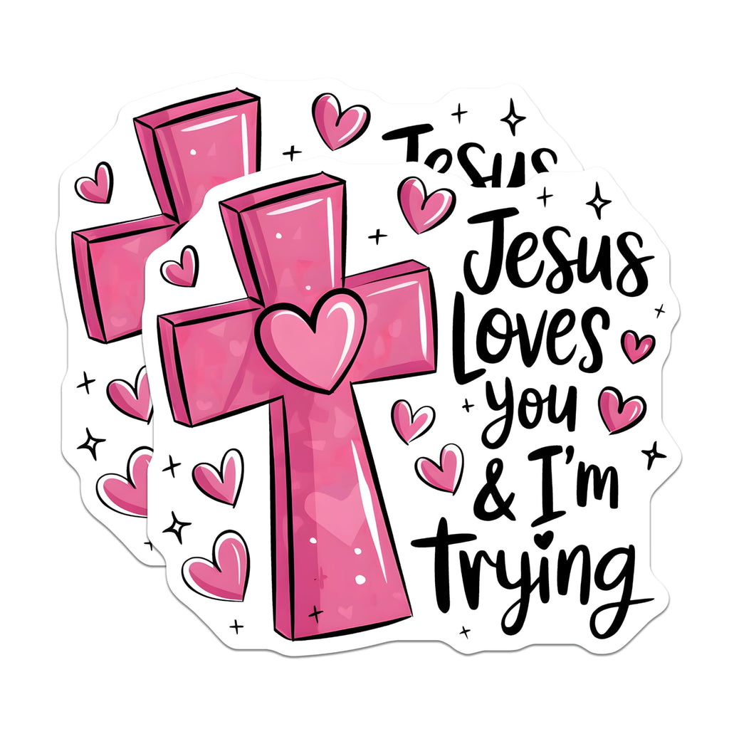 (2 Pack) Jesus Loves You Magnets - Pink Cross with Hearts - Religious Faith Decor - 5" On Longest Side - Premium Magnet - for Cars, Refrigerators, Toolboxes, Lockers - Made in USA - MAG17802