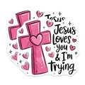 (2 Pack) Jesus Loves You Magnets - Pink Cross with Hearts - Religious Faith Decor - 5" On Longest Side - Premium Magnet - for Cars, Refrigerators, Toolboxes, Lockers - Made in USA - MAG17802