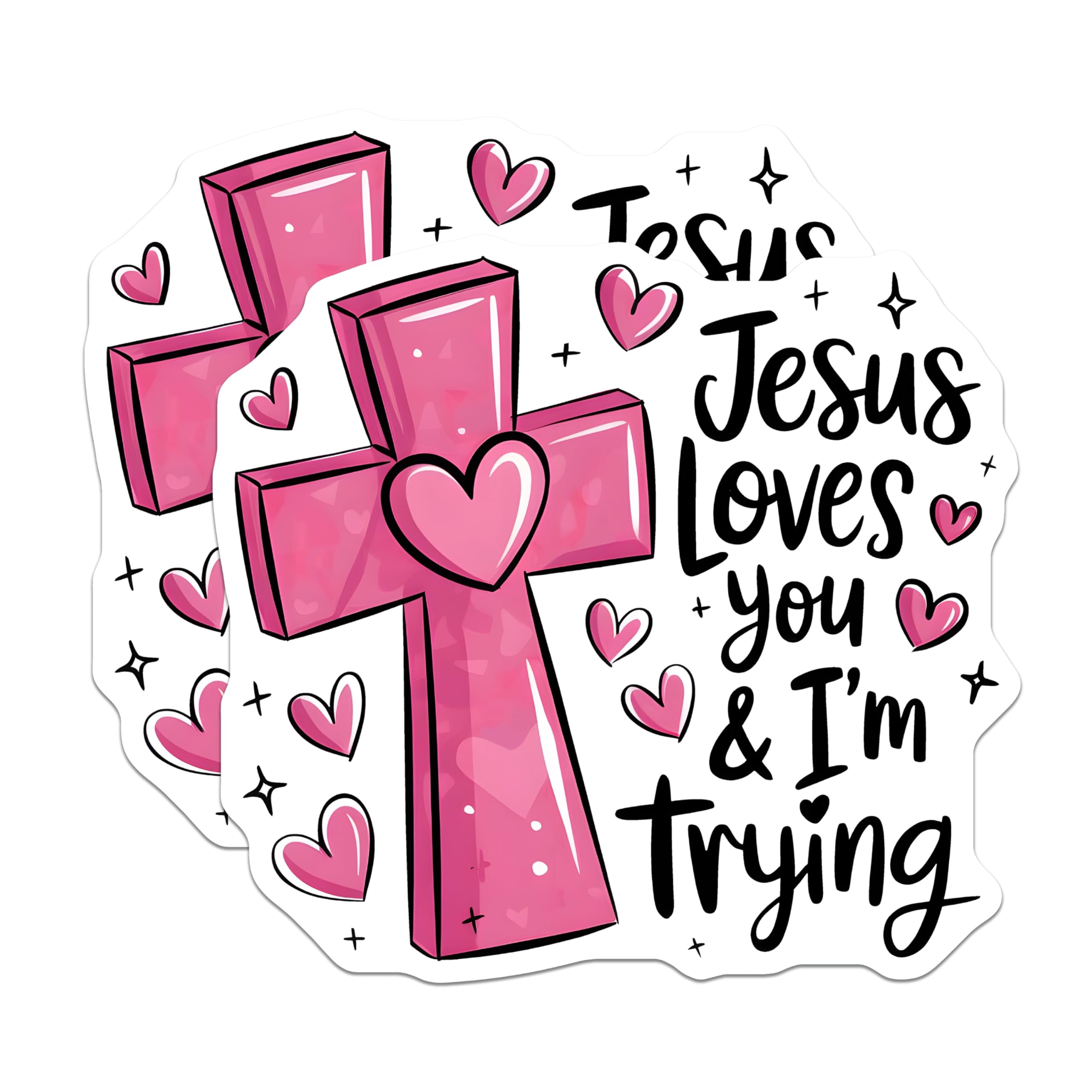 (2 Pack) Jesus Loves You Magnets - Pink Cross with Hearts - Religious Faith Decor - 5" On Longest Side - Premium Magnet - for Cars, Refrigerators, Toolboxes, Lockers - Made in USA - MAG17802
