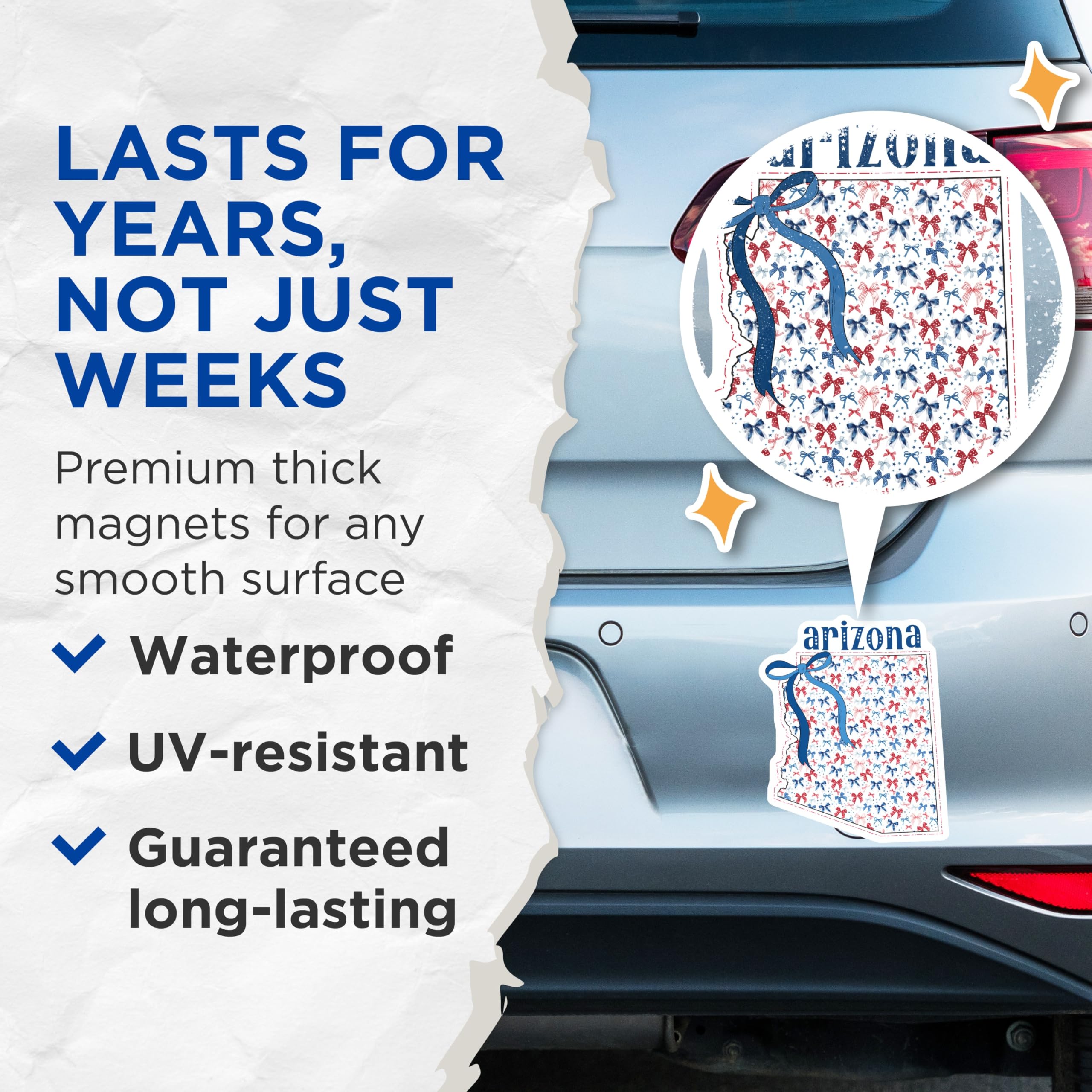 (2 Pack) Arizona Magnets - Bows and Stars Magnet - State Souvenir - 5" On Longest Side - Premium Magnet - for Cars, Refrigerators, Toolboxes, Lockers - Made in USA - MAG18851