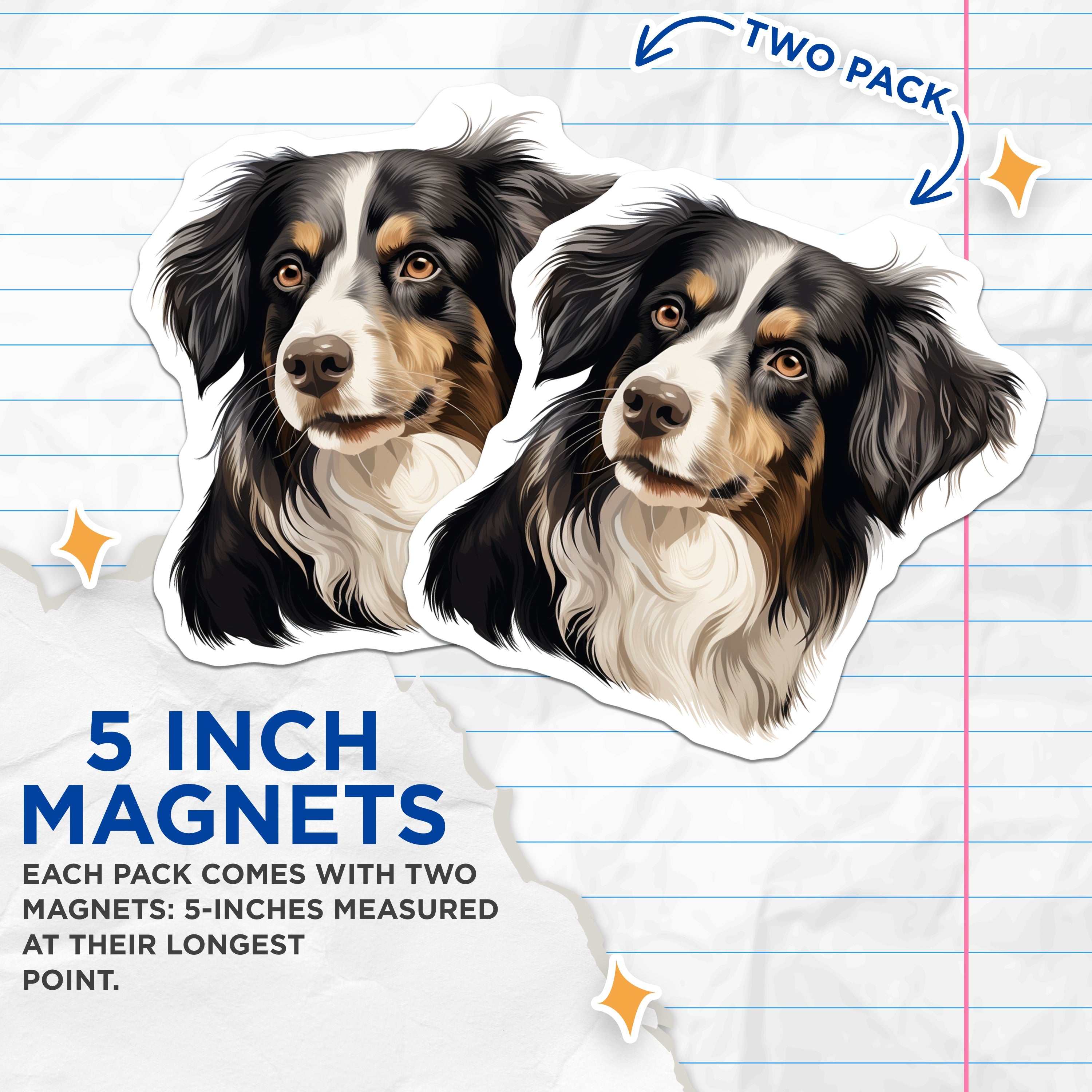 (2 Pack) Australian Shepherd Magnets - Aussie Dog Lover Decor - Pet Owner Home Fridge Magnet - Dog Mom Dad Present - 5 Inches On Longest Side - Thick Durable Magnet - Made in USA - MAG36157