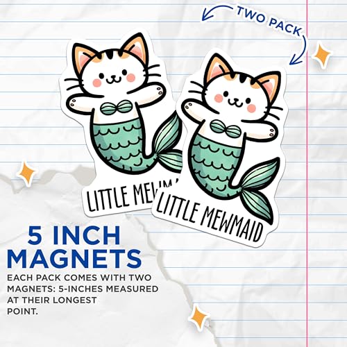 (2 Pack) Cute Cat Magnets - Mermaid Cat Fridge - Fun Kitchen Decor Little Mewmaid - Adorable Kitten - 5" On Longest Side - for Cars, Toolboxes, Lockers - Made in USA BMCS3132
