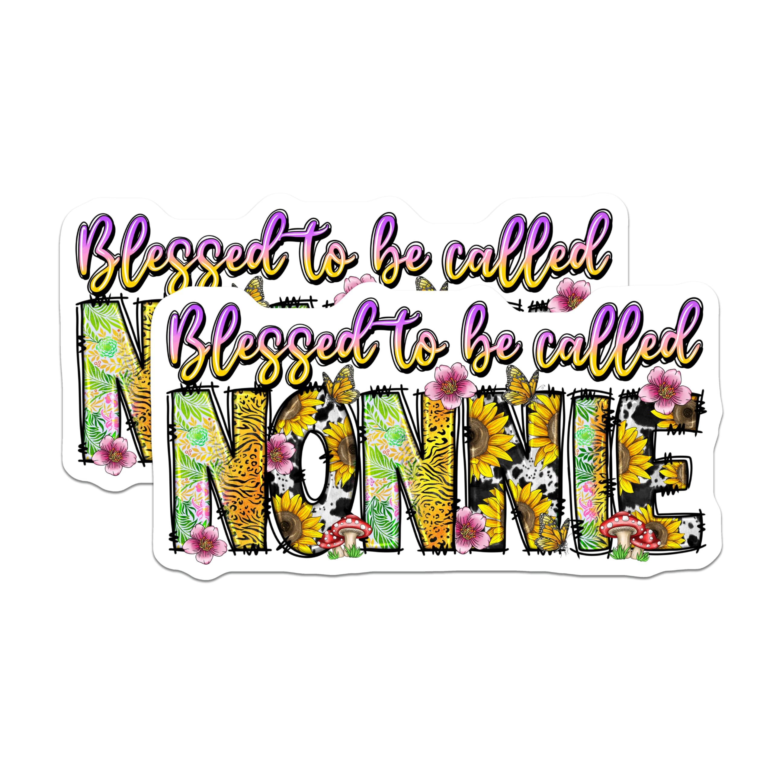 (2 Pack) Blessed Nonnie Magnets - Sunflower Animal Print Boho Decor - Grandparent Refrigerator Accessory - 5 Inches On Longest Side - Thick Durable Magnet - Made in USA - MAG30814