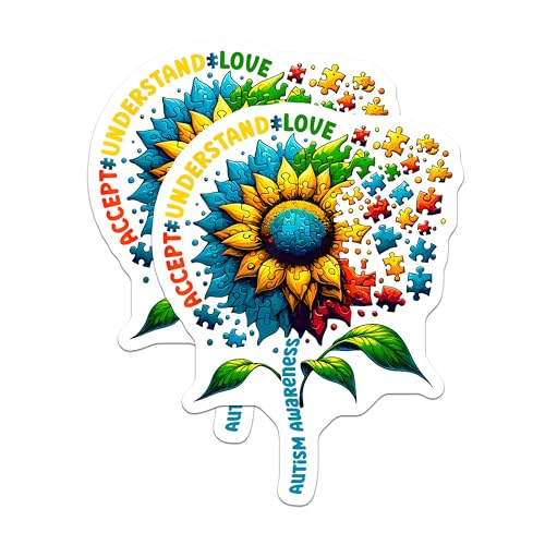 (2 Pack) Autism Awareness Magnets - Accept Understand Love Magnets - Colorful Puzzle Piece Magnets - 5" On Longest Side - for Cars, Refrigerators, Toolboxes, Lockers - Made in USA MAG3572