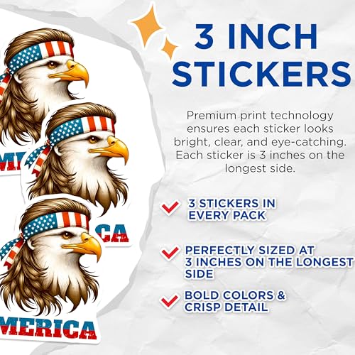 (3 Pack) Patriotic Eagle Decals - American Pride - USA Bald Eagle - 3 Inches On Longest Side - Easy Peel & Apply - Made in USA - 3MCS6164