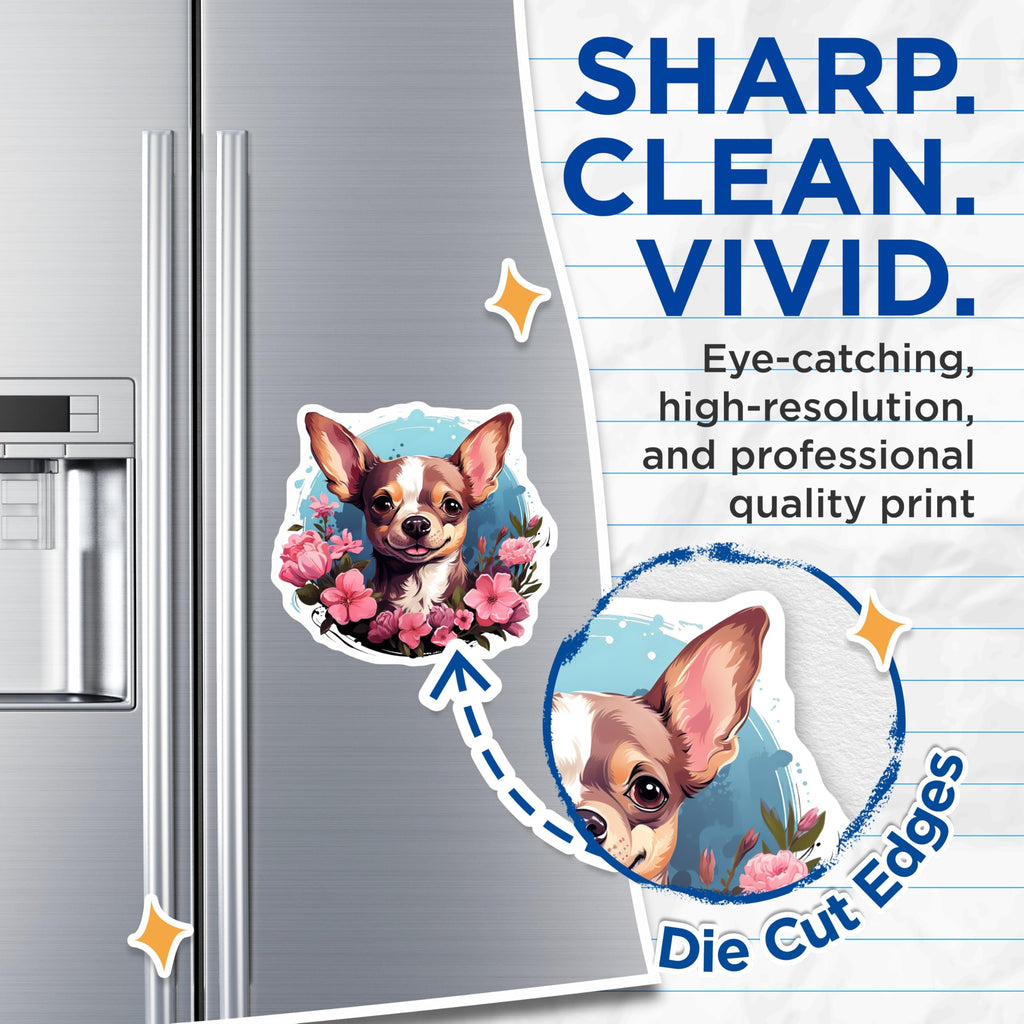 (2 Pack) Chihuahua Magnets - Dog Mom Floral Decor - Cute Puppy Fridge Accessories - Animal Lover Chihuahua Art - 5 Inches On Longest Side - Thick Durable Magnet - Made in USA - MAG30762