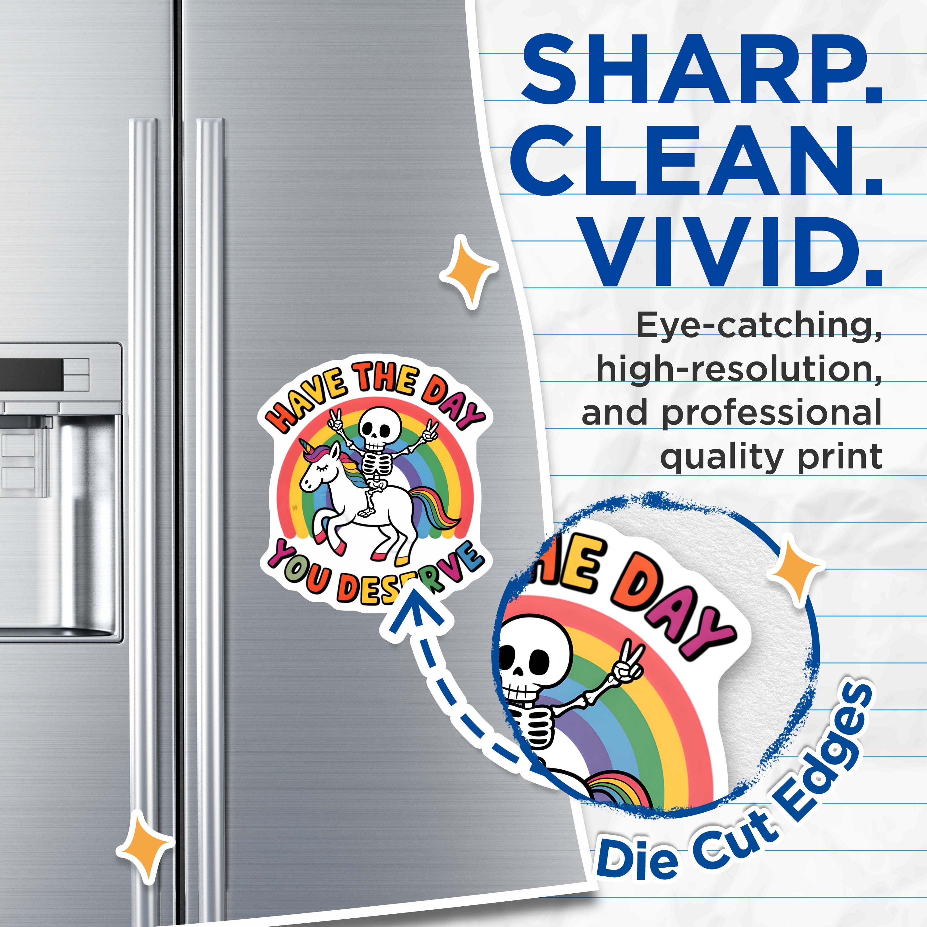 (2 Pack) Skeleton Unicorn Magnets - Have The Day You Deserve - Funny Rainbow Decor - Quirky Refrigerator Humor - 5 Inches On Longest Side - Thick Durable Magnet - Made in USA - MAG36853