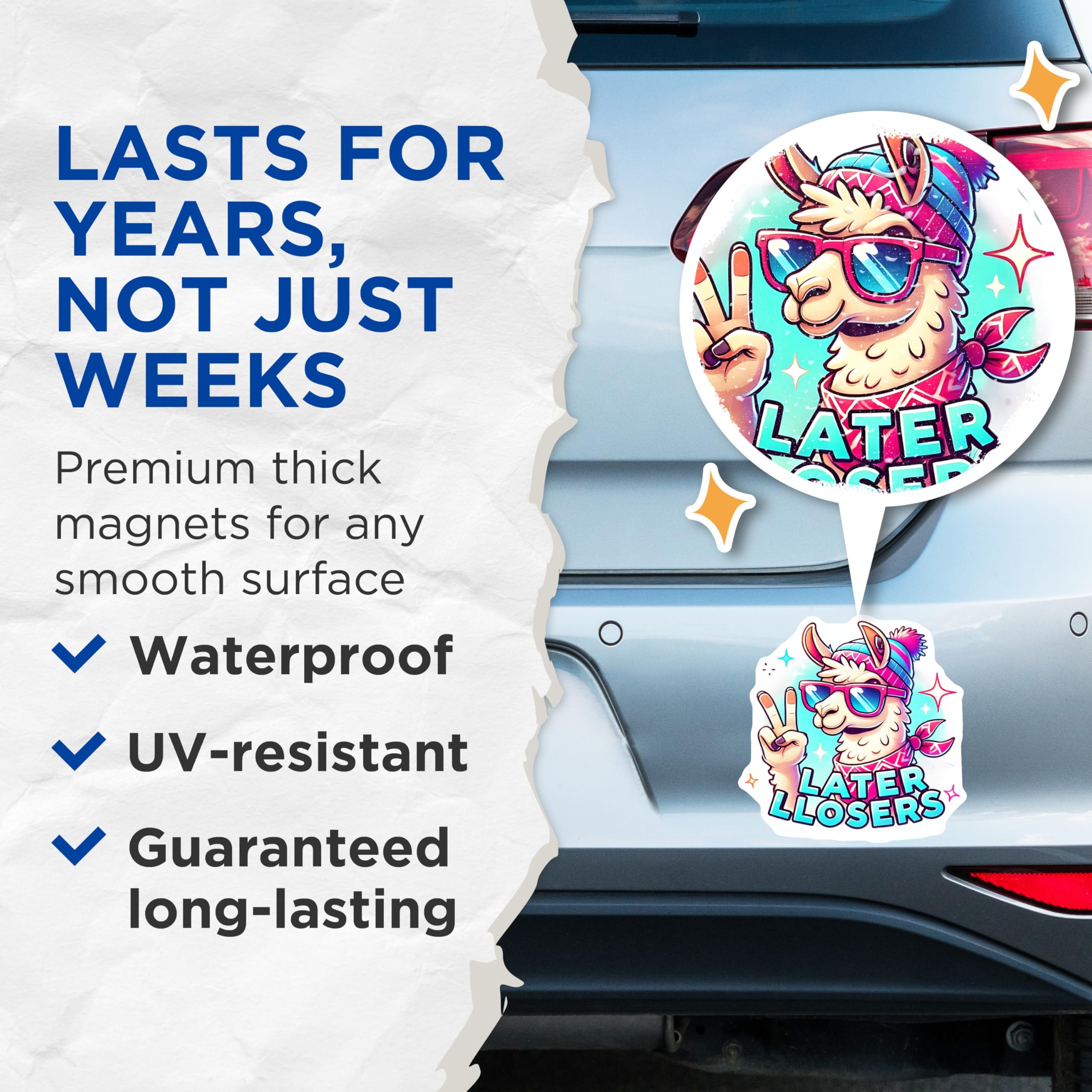 (2 Pack) Llama Magnets - Cool Alpaca - Fridge Magnets - 5" On Longest Side - Premium Magnet - for Cars, Refrigerators, Toolboxes, Lockers - Made in USA - MAG15126