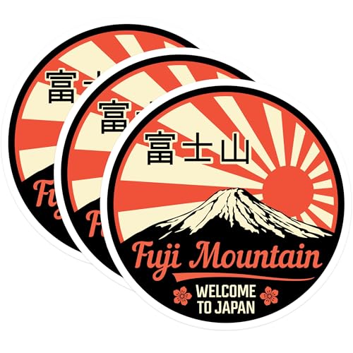 (3 Pack) Fuji Mountain Decals - Japanese Travel - Welcome to Japan - 3 Inches On Longest Side - Easy Peel & Apply - Made in USA - 3MCS4843