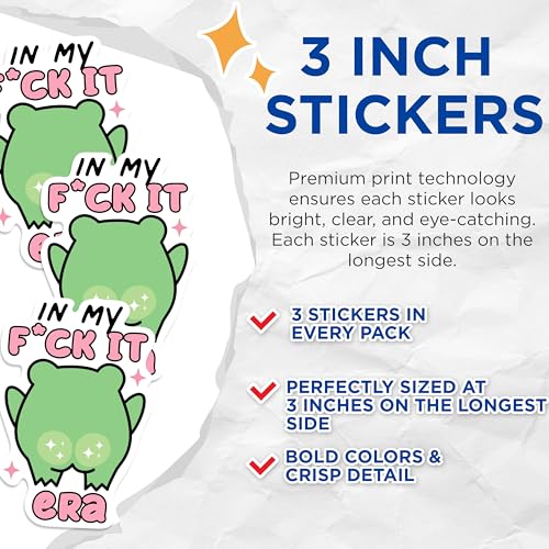 (3 Pack) Frog Era Decals - Funny Meme Stickers - Laptop Decal - 3 Inches On Longest Side - Easy Peel & Apply - Made in USA - 3MCS0233