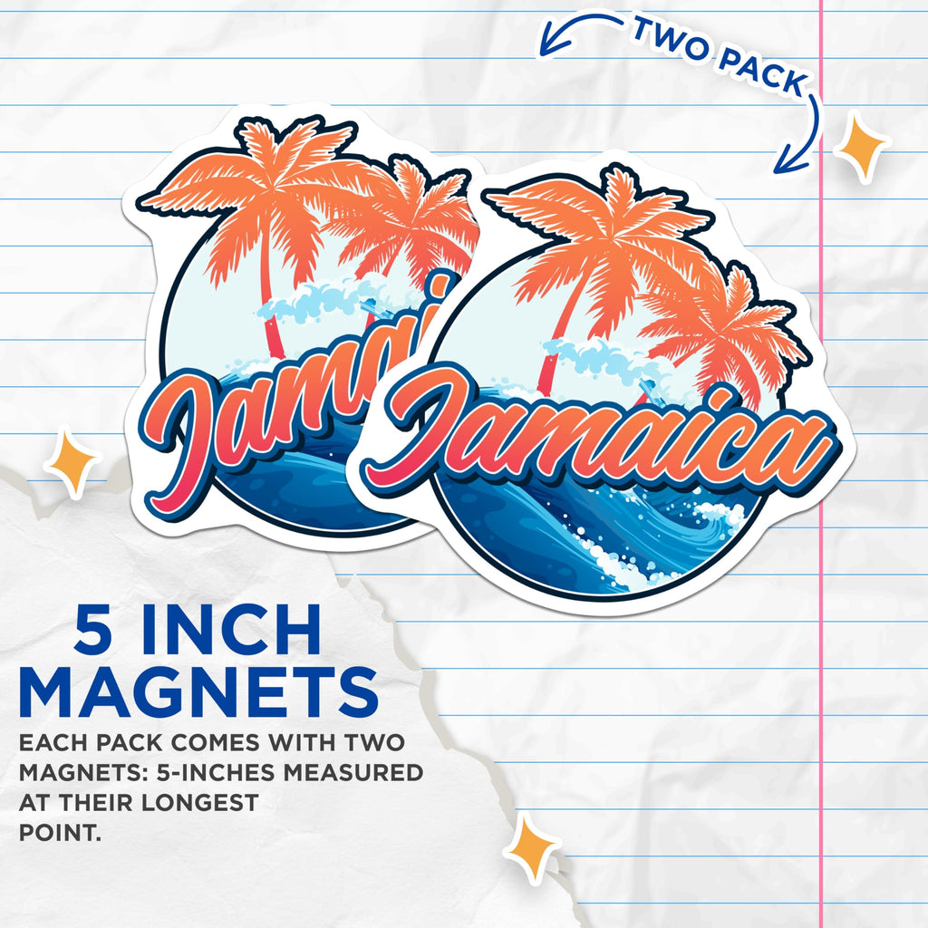 (2 Pack) Jamaica Magnets - Tropical Travel Souvenir - Island Vacation Decor - 5 Inches On Longest Side - Thick Durable Magnet - Made in USA - MAG19437