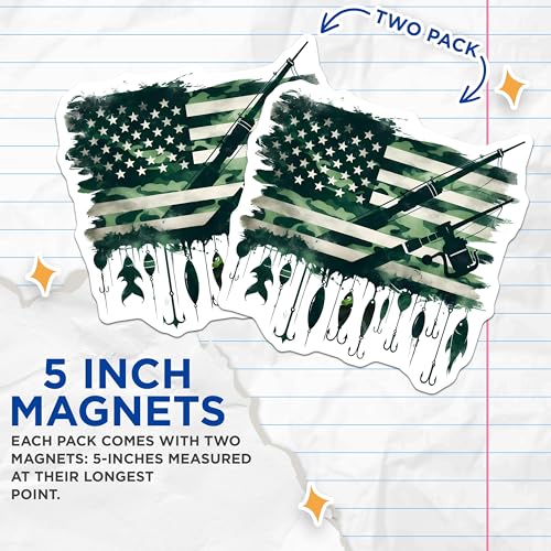 (2 Pack) Fishing Enthusiast Magnet - Outdoor Decor - Patriotic Decor - 5" On Longest Side - Sticks to Smooth Flat Surfaces - Made in USA - MAG10164