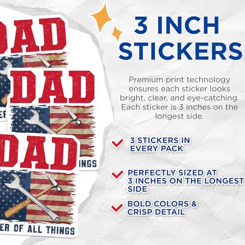 (3 Pack) Dad Fixer Decals - Patriotic Dad Decal - Wrench Hammer Decals - 3 Inches On Longest Side - Easy Peel & Apply - Made in USA - 3MCS7409