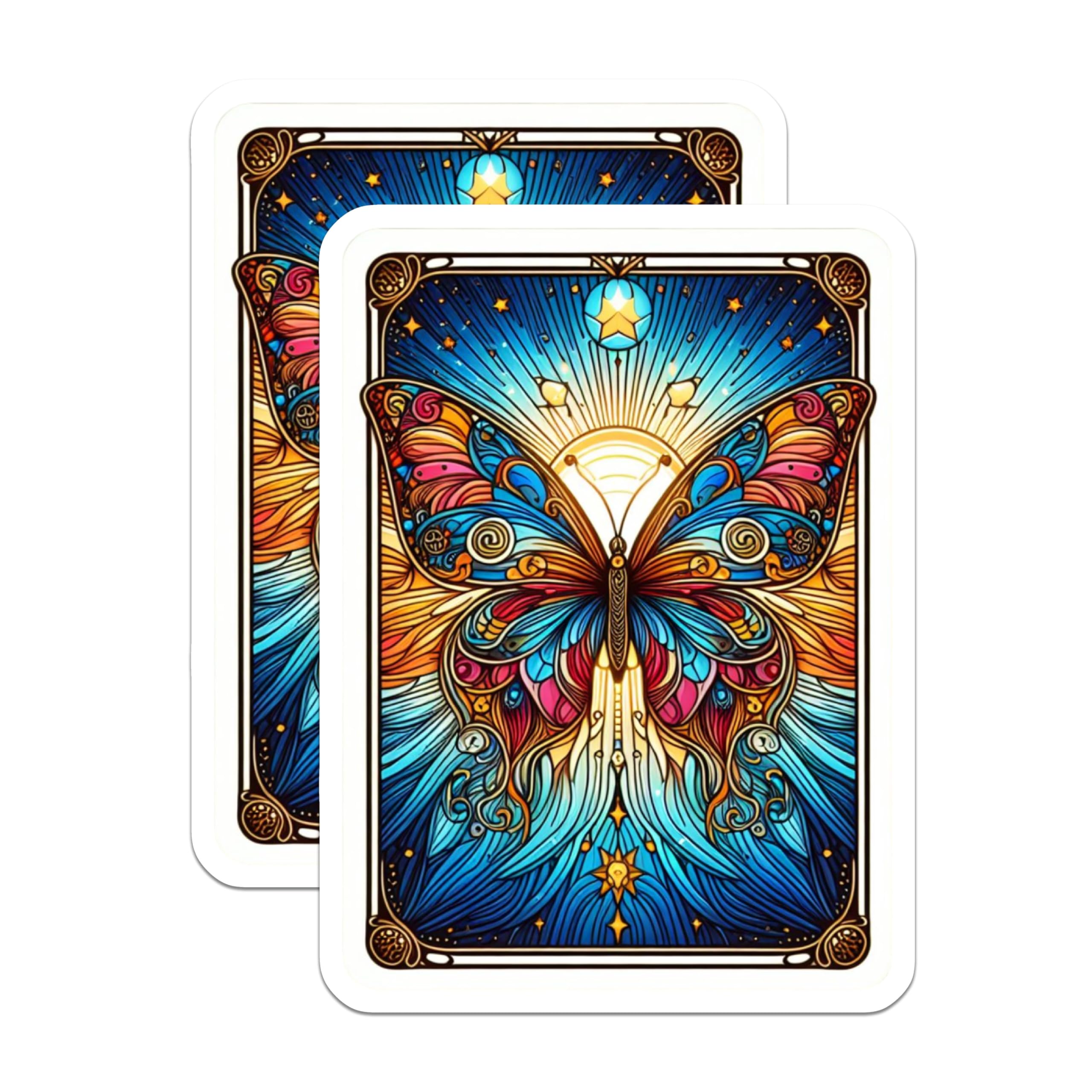 (2 Pack) Stained Glass Butterfly Magnets - Vibrant Colorful Art Nouveau Insect - Celestial Sunburst Fridge Magnets Home Decor - 5 Inches On Longest Side - Thick Durable Magnet - Made in USA - MAG23159