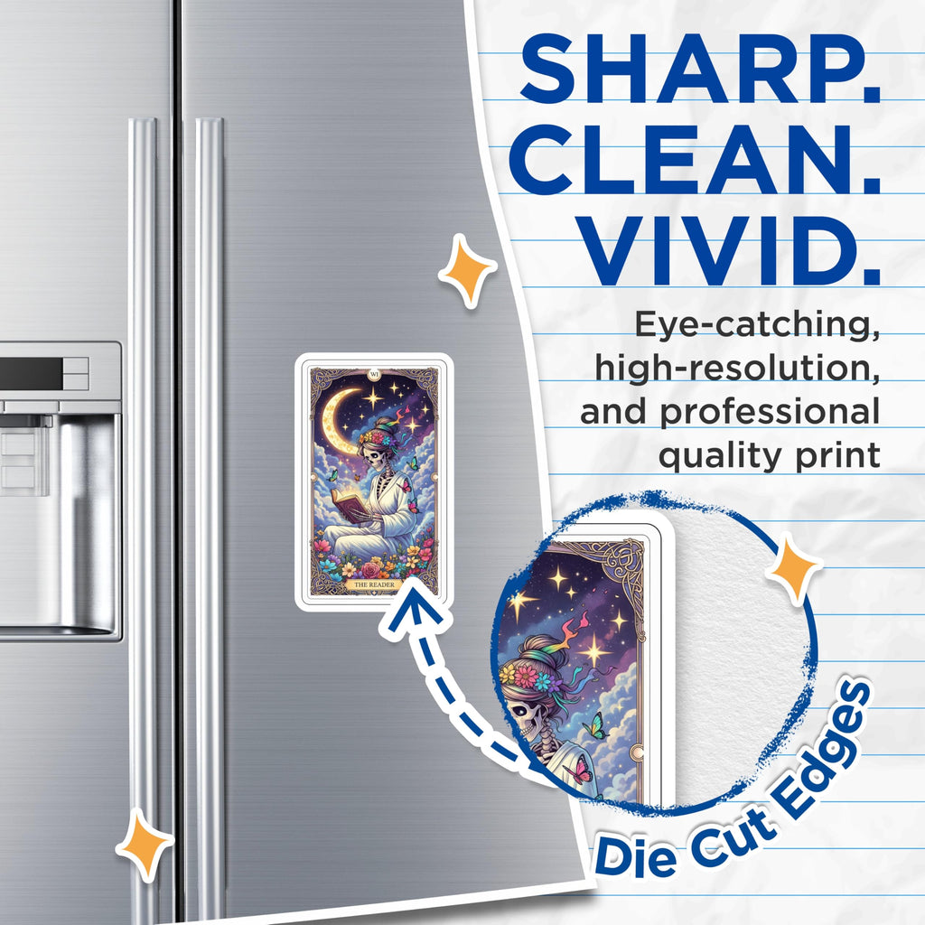 (2 Pack) Tarot Card Magnets - The Reader - Skeleton Art Decorations - 5" On Longest Side - Premium Magnet - for Cars, Refrigerators, Toolboxes, Lockers - Made in USA - MAG14475