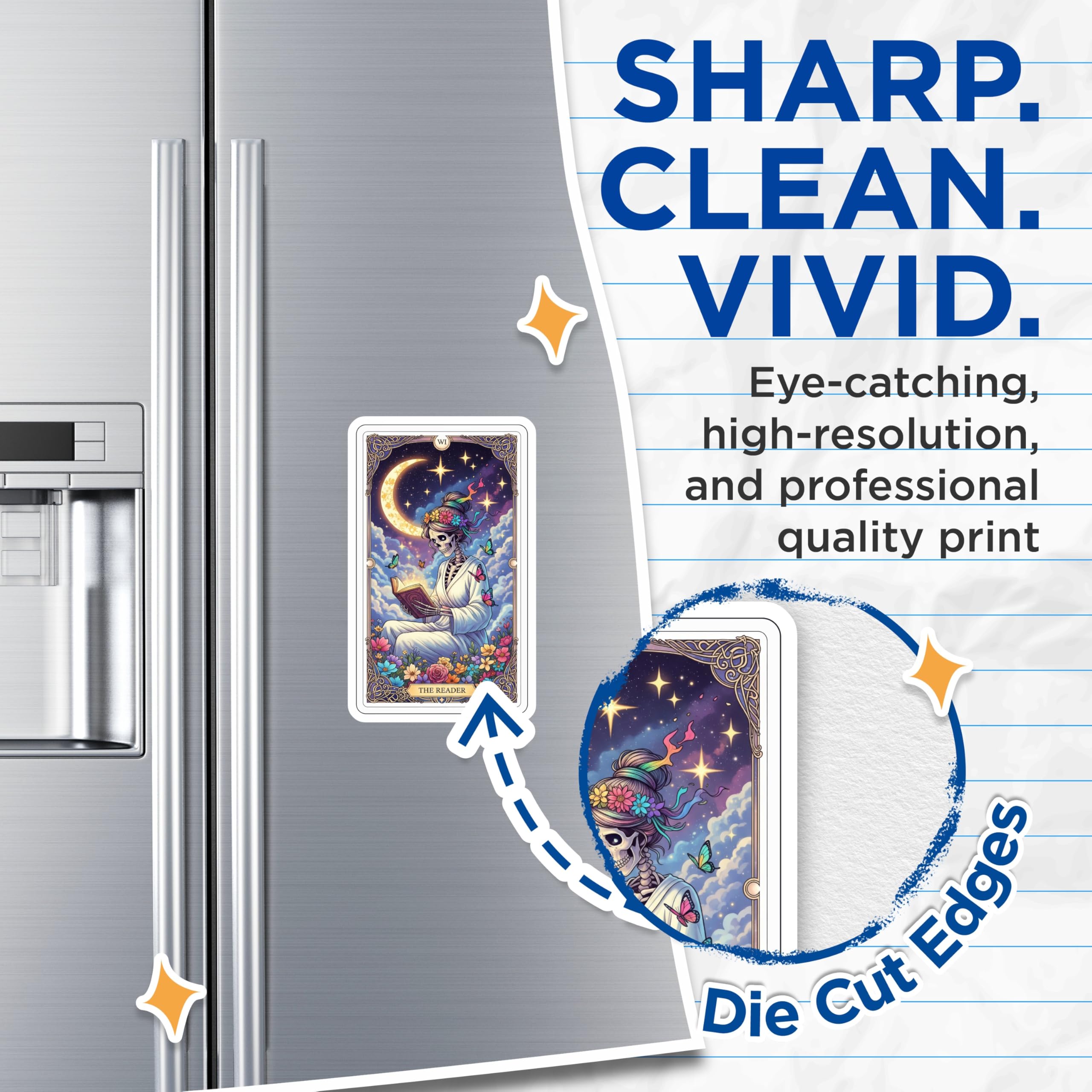 (2 Pack) Tarot Card Magnets - The Reader - Skeleton Art Decorations - 5" On Longest Side - Premium Magnet - for Cars, Refrigerators, Toolboxes, Lockers - Made in USA - MAG14475