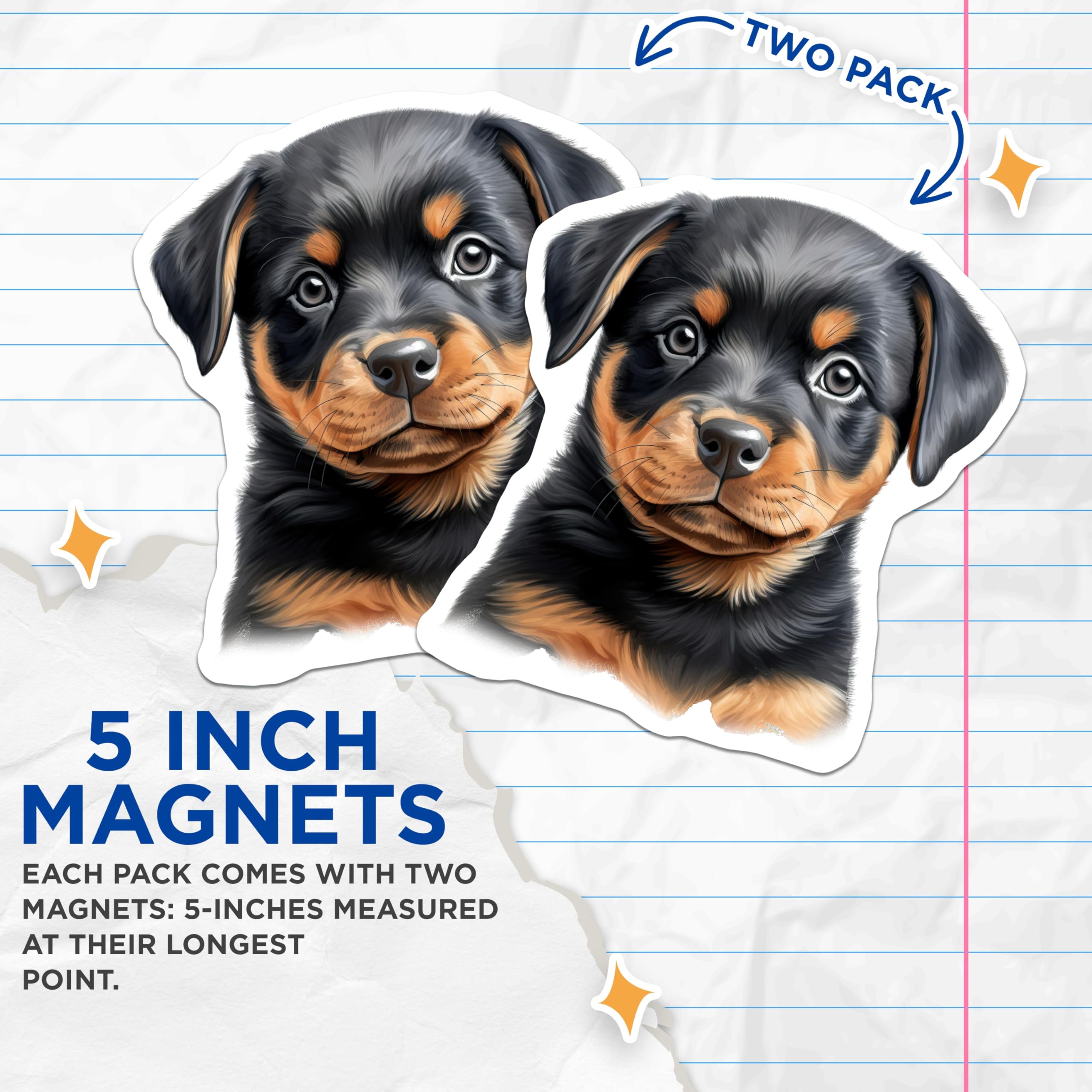 (2 Pack) Rottweiler Puppy Magnets - Cute Dog Face - Pet Lover Fridge Locker Decor - 5 Inches On Longest Side - Thick Durable Magnet - Made in USA - MAG27560