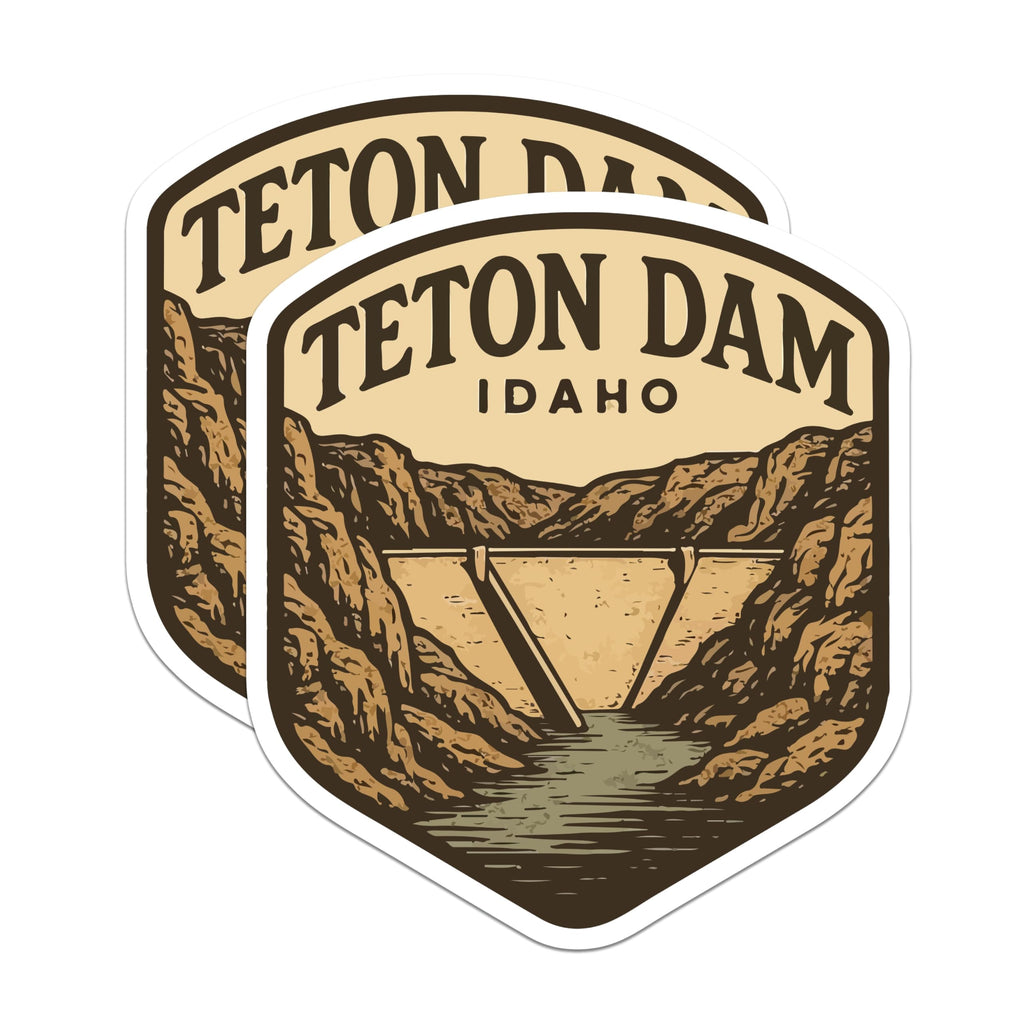 (2 Pack) Teton Dam Idaho Stickers - Idaho Mountain Scenery - Vintage Park Style Decals - 5" On Longest Side - Sticks to Smooth Flat Surfaces - Made in USA - BMCS20081