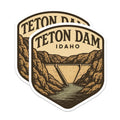 (2 Pack) Teton Dam Idaho Stickers - Idaho Mountain Scenery - Vintage Park Style Decals - 5" On Longest Side - Sticks to Smooth Flat Surfaces - Made in USA - BMCS20081