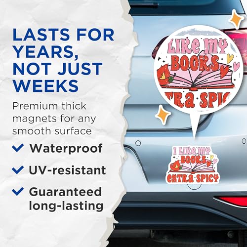 (2 Pack) I Like My Books Extra Spicy Magnets - Book Lover ation - Reading Enthusiast Gift - Funny Literary - 5" On Longest Side - for Cars, Fridges, Toolboxes - Made in USA - MAG3924