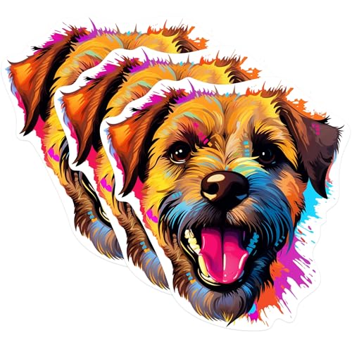 (3 Pack) Border Terrier Decals - Cute Dog Stickers - Laptop Decals - 3 Inches On Longest Side - Easy Peel & Apply - Made in USA - 3MCS0660