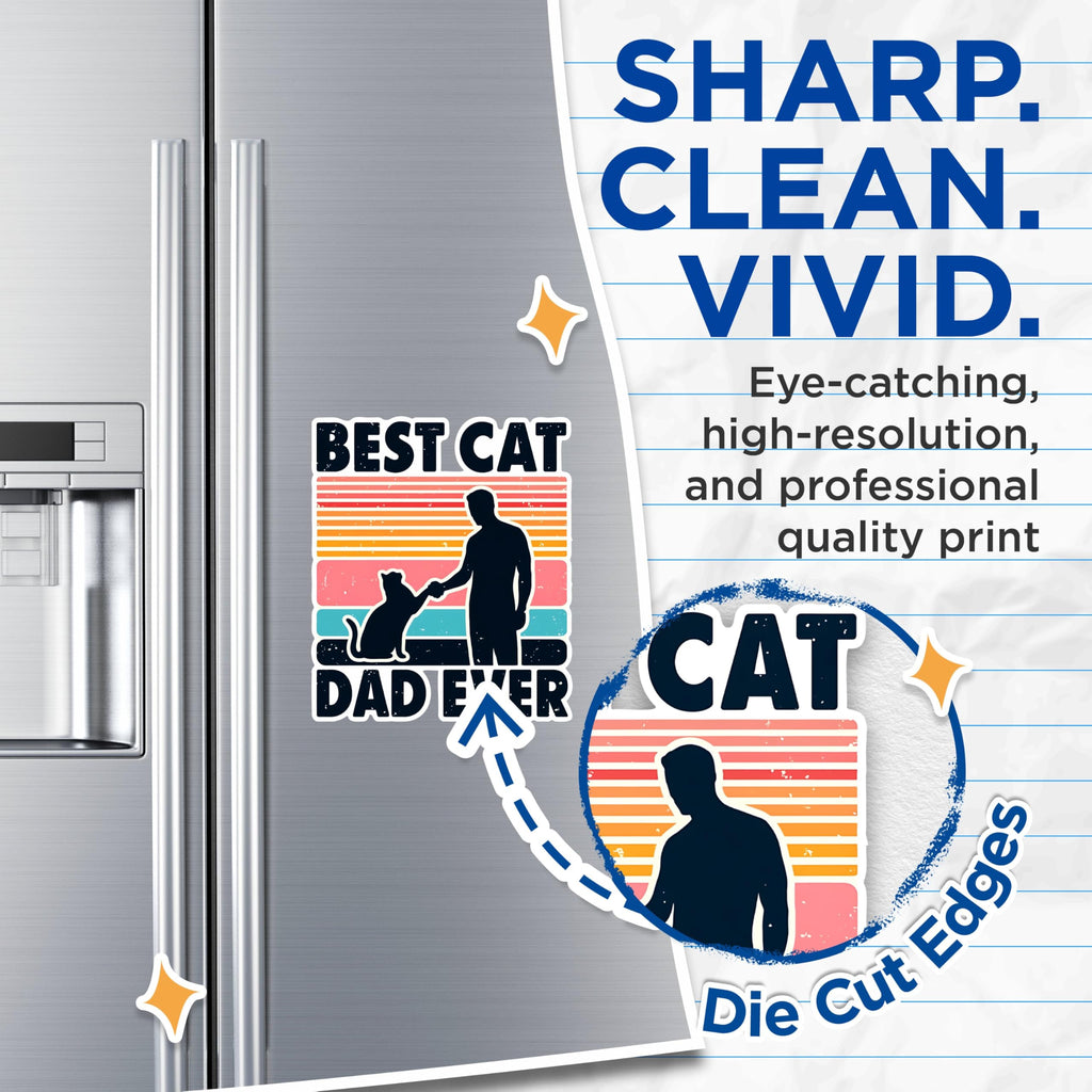 (2 Pack) Best Cat Dad Ever Magnets - Funny Cat Dad Magnets - Cat Lover Decor for Dad - Father's Day Cat Magnets- 5" On Longest Side - for Fridges, Toolboxes, Cars - Made in USA - MAG2701