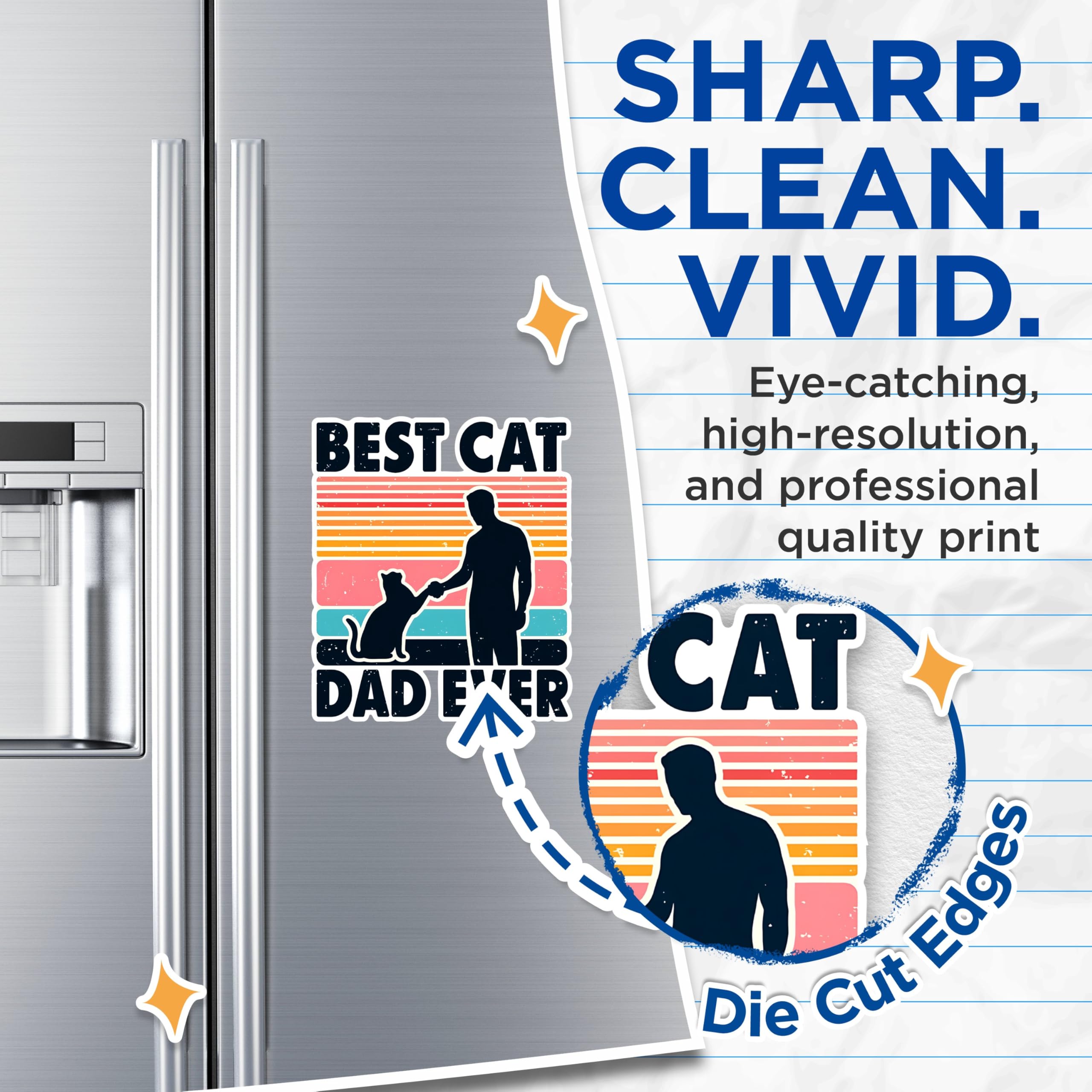 (2 Pack) Best Cat Dad Ever Magnets - Funny Cat Dad Magnets - Cat Lover Decor for Dad - Father's Day Cat Magnets- 5" On Longest Side - for Fridges, Toolboxes, Cars - Made in USA - MAG2701