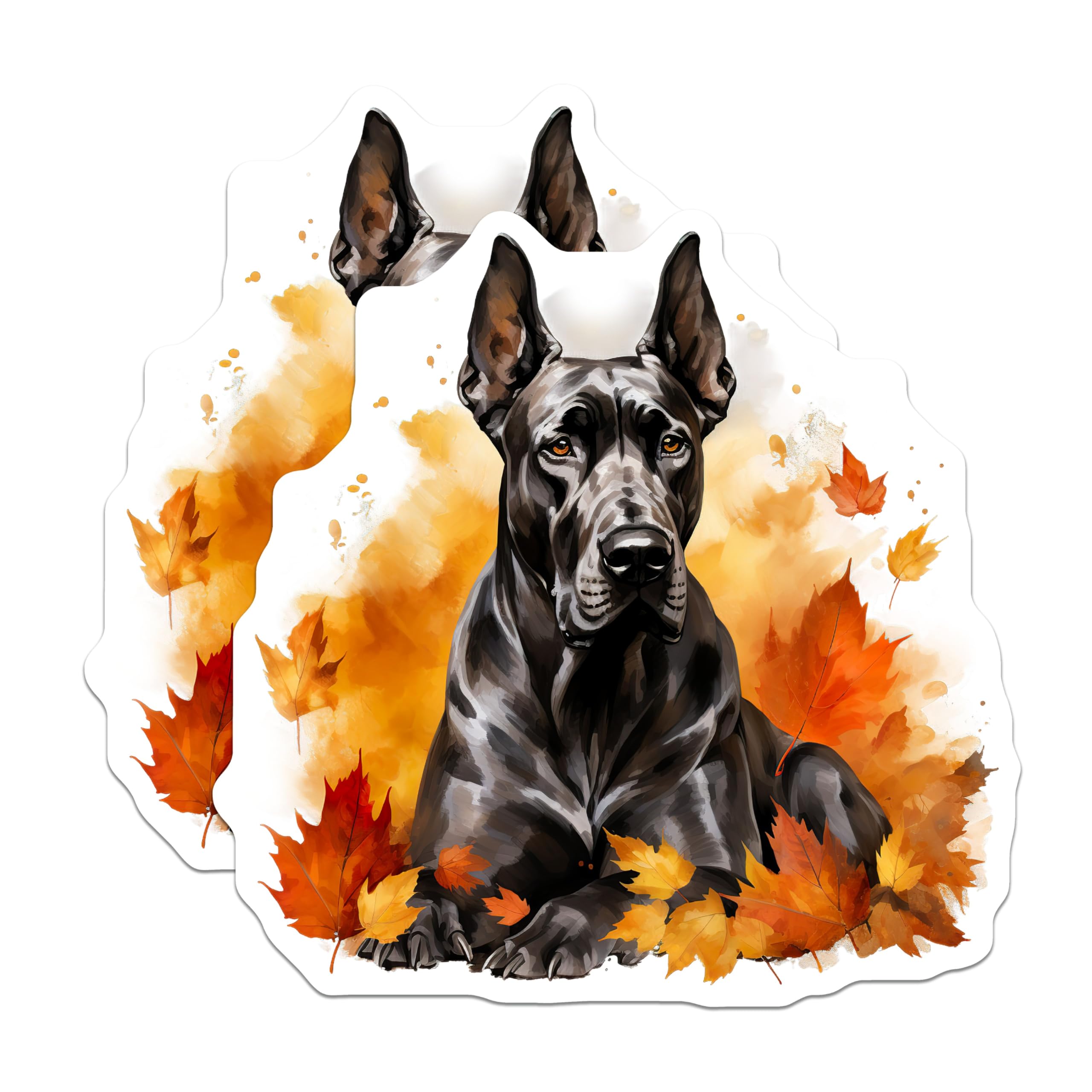 (2 Pack) Black Great Dane Magnets - Autumn Fall Leaves Decor - Dog Mom Pet Parent Item - 5 Inches On Longest Side - Thick Durable Magnet - Made in USA - MAG26578