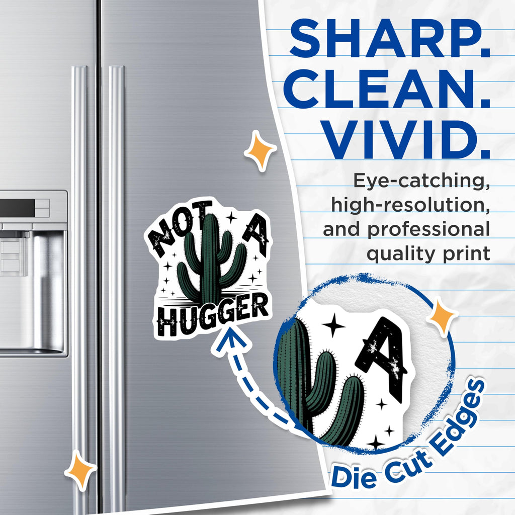 (2 Pack) Funny Cactus Magnets - Not A Hugger Meme - Sarcastic Plant Refrigerator Art - 5 Inches On Longest Side - Thick Durable Magnet - Made in USA - MAG21367