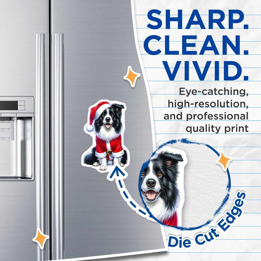 (2 Pack) Border Collie Christmas Magnets - Santa Dog Holiday Decor - Festive Pet Refrigerator Locker Accessory - 5 Inches On Longest Side - Thick Durable Magnet - Made in USA - MAG24747