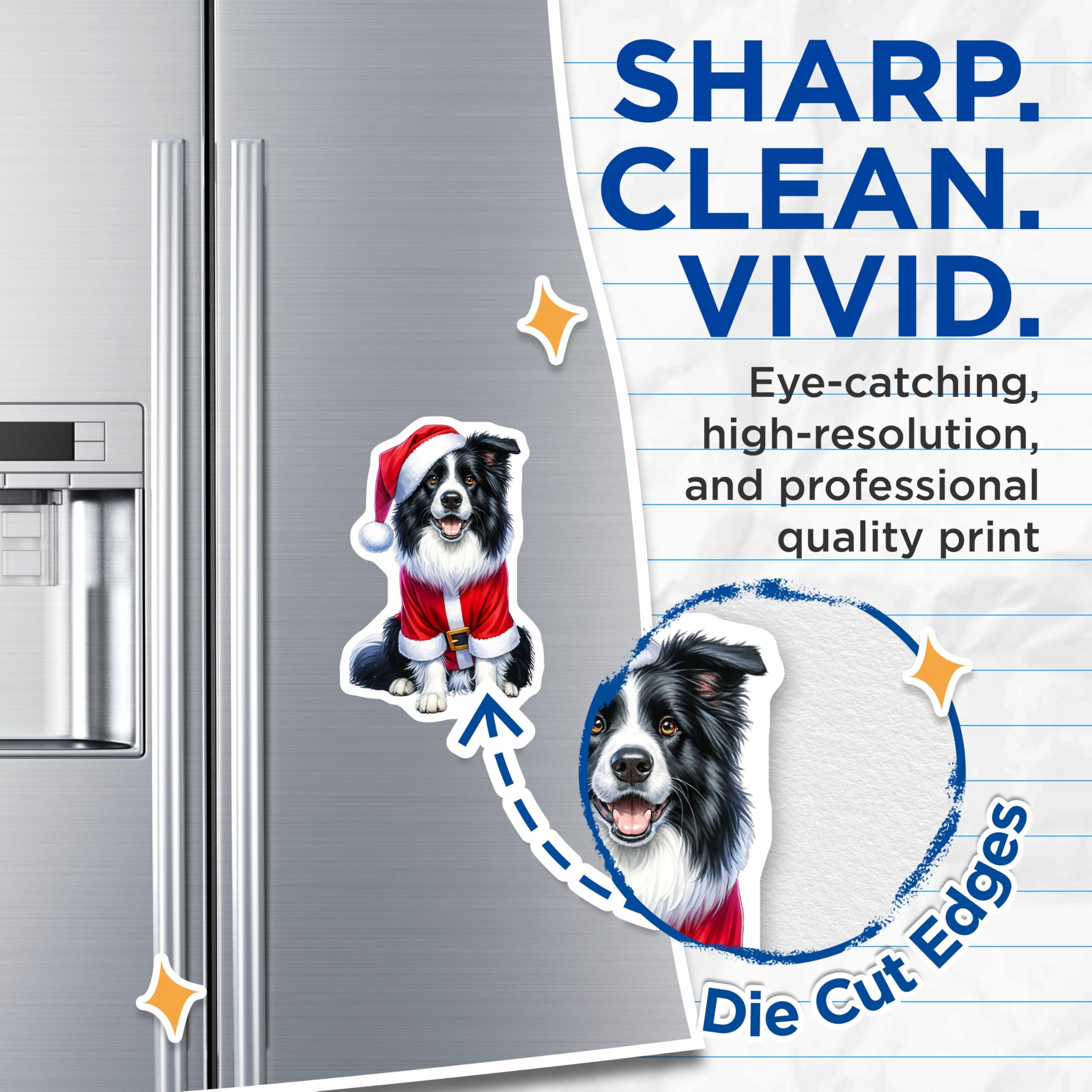 (2 Pack) Border Collie Christmas Magnets - Santa Dog Holiday Decor - Festive Pet Refrigerator Locker Accessory - 5 Inches On Longest Side - Thick Durable Magnet - Made in USA - MAG24747