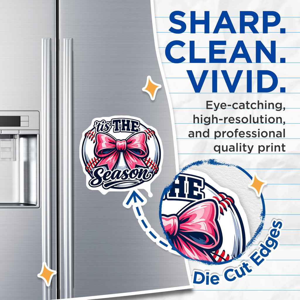 (2 Pack) Baseball Season Magnets - Pink Bow Sports Decor - It's The Season Magnet - Game Day Accessory - Refrigerator Display - 5 Inches On Longest Side - Thick Durable Magnet - Made in USA - MAG21234