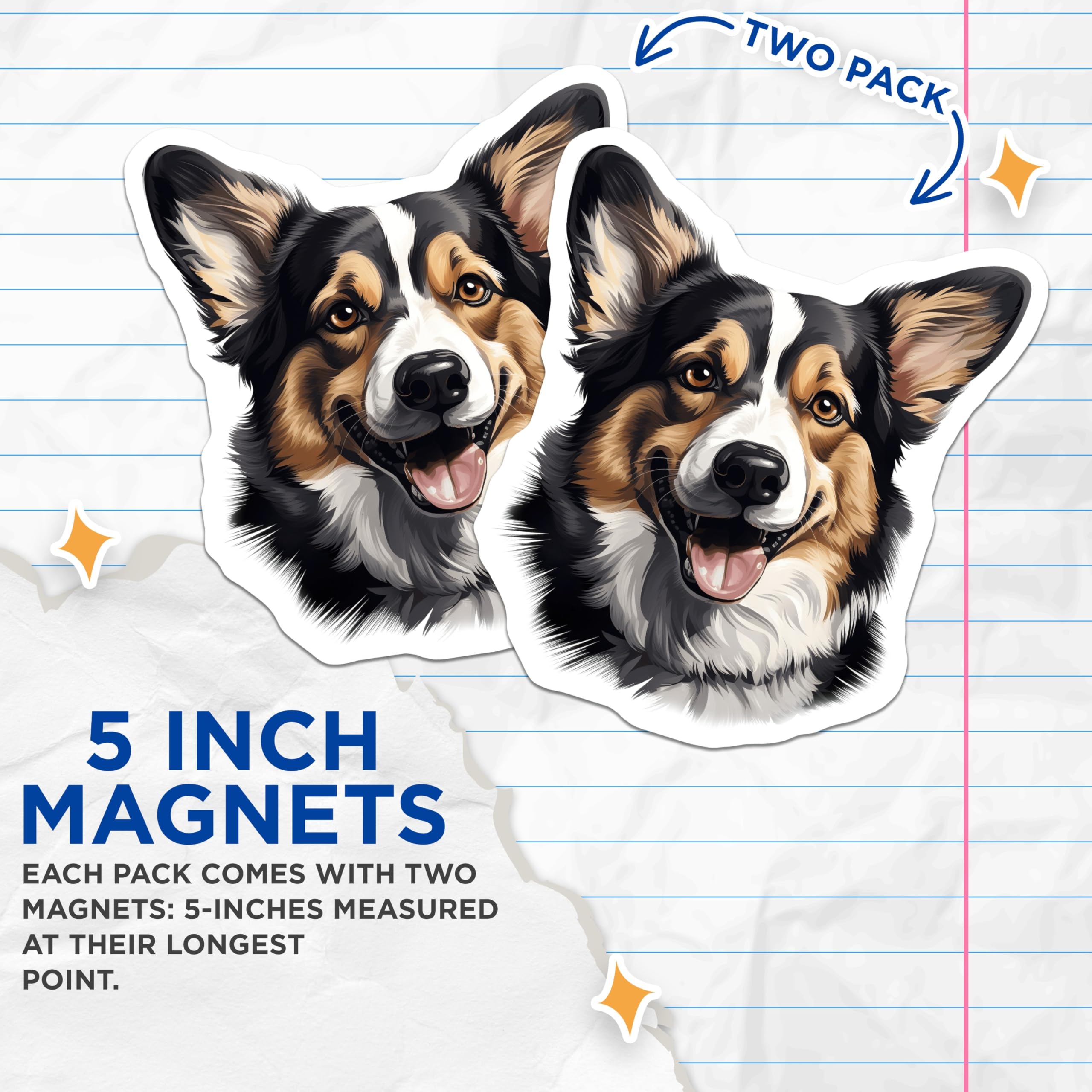 (2 Pack) Cute Corgi Dog Magnets - Pet Lover Refrigerator Decor - Happy Dog Parent Accessory - 5 Inches On Longest Side - Thick Durable Magnet - Made in USA - MAG30888