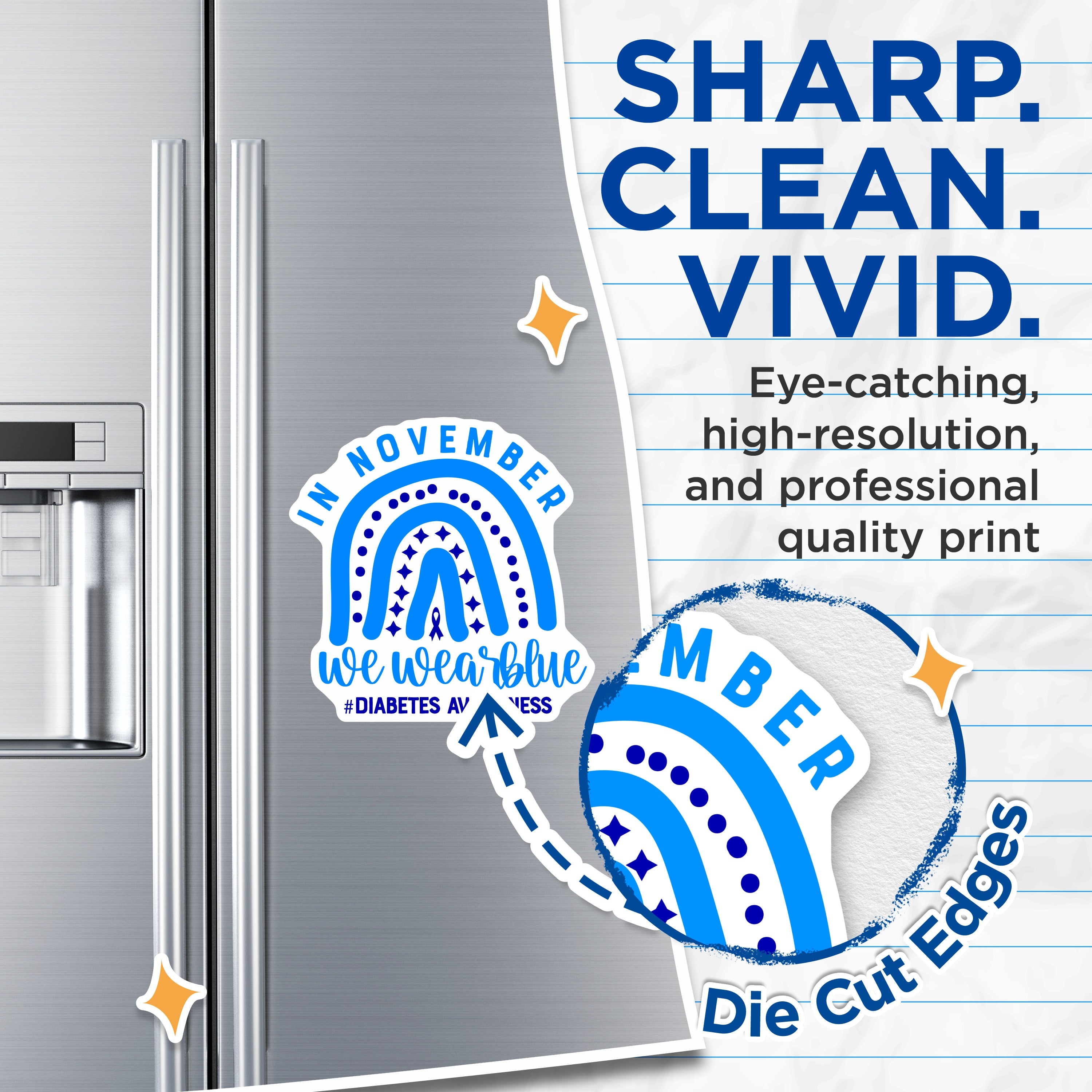 (2 Pack) Diabetes Awareness Magnets - in November We Wear Blue - Blue Ribbon Support Fridge Decor Items - 5 Inches On Longest Side - Thick Durable Magnet - Made in USA - MAG38639