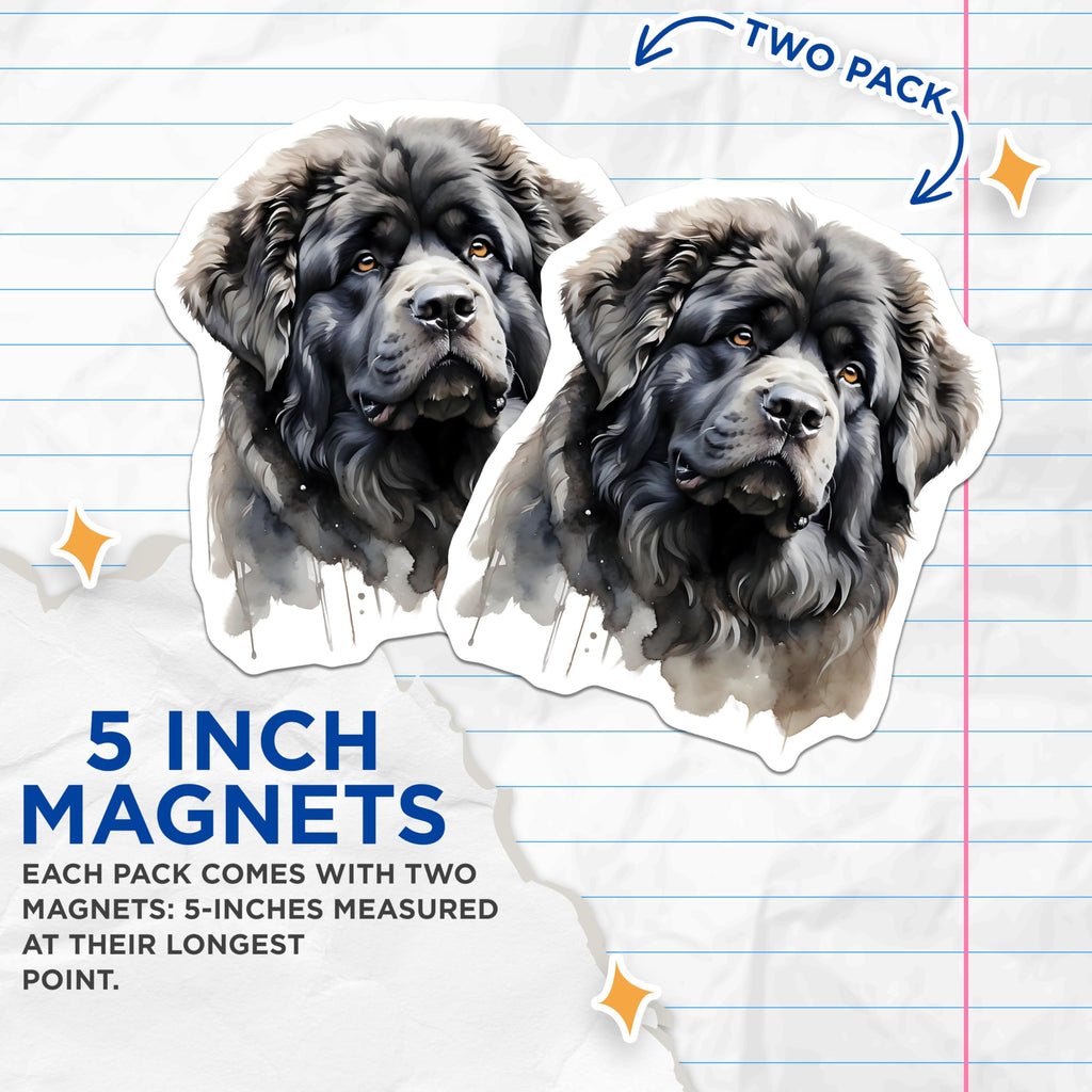 (2 Pack) Newfoundland Dog Magnets - Pet Breed Decor - Dog Lover Refrigerator Magnets - 5" On Longest Side - Premium Magnet - for Cars, Refrigerators, Toolboxes, Lockers - Made in USA - MAG14473