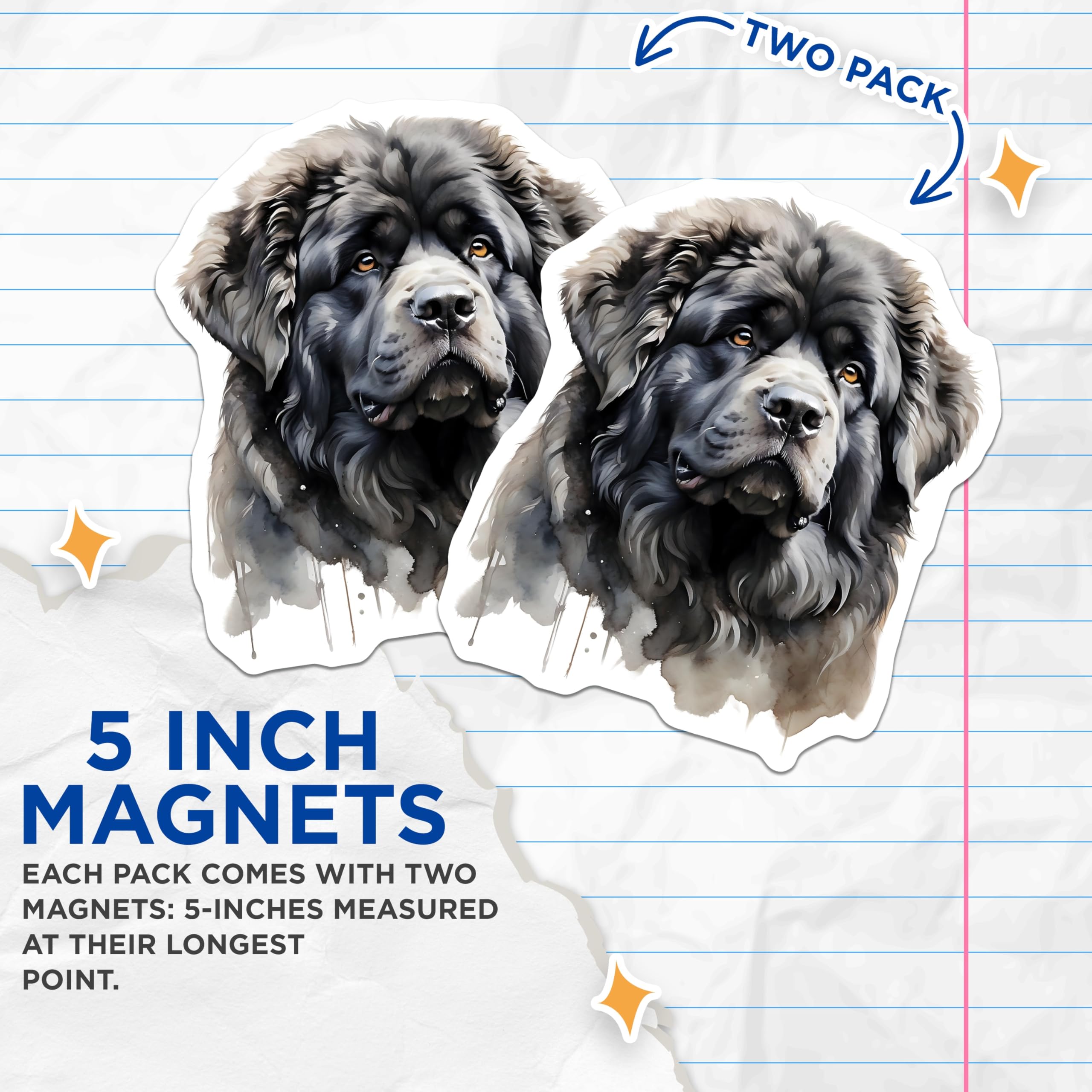 (2 Pack) Newfoundland Dog Magnets - Pet Breed Decor - Dog Lover Refrigerator Magnets - 5" On Longest Side - Premium Magnet - for Cars, Refrigerators, Toolboxes, Lockers - Made in USA - MAG14473