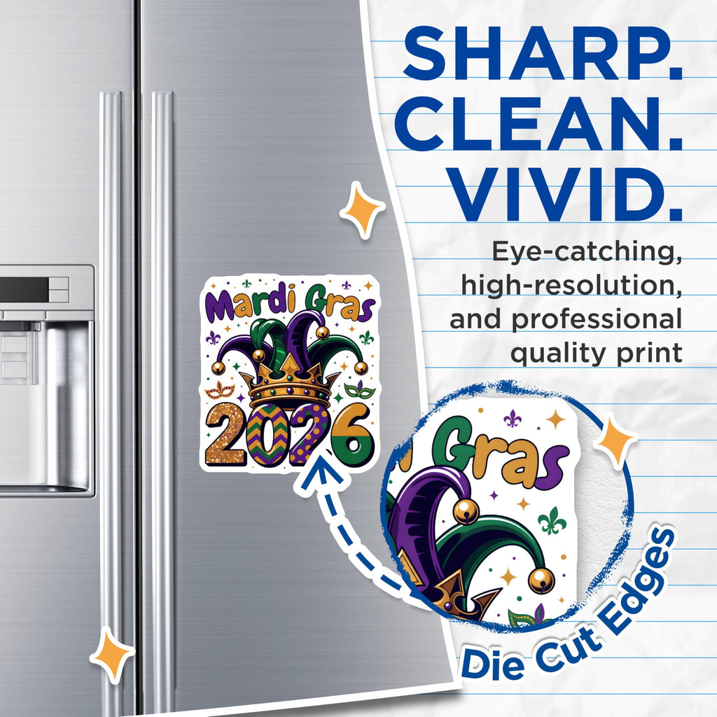 (2 Pack) Mardi Gras 2026 Magnets - Jester Hat Crown - Carnival Decorations - 5" On Longest Side - Premium Magnet - for Cars, Refrigerators, Toolboxes, Lockers - Made in USA - MAG16195