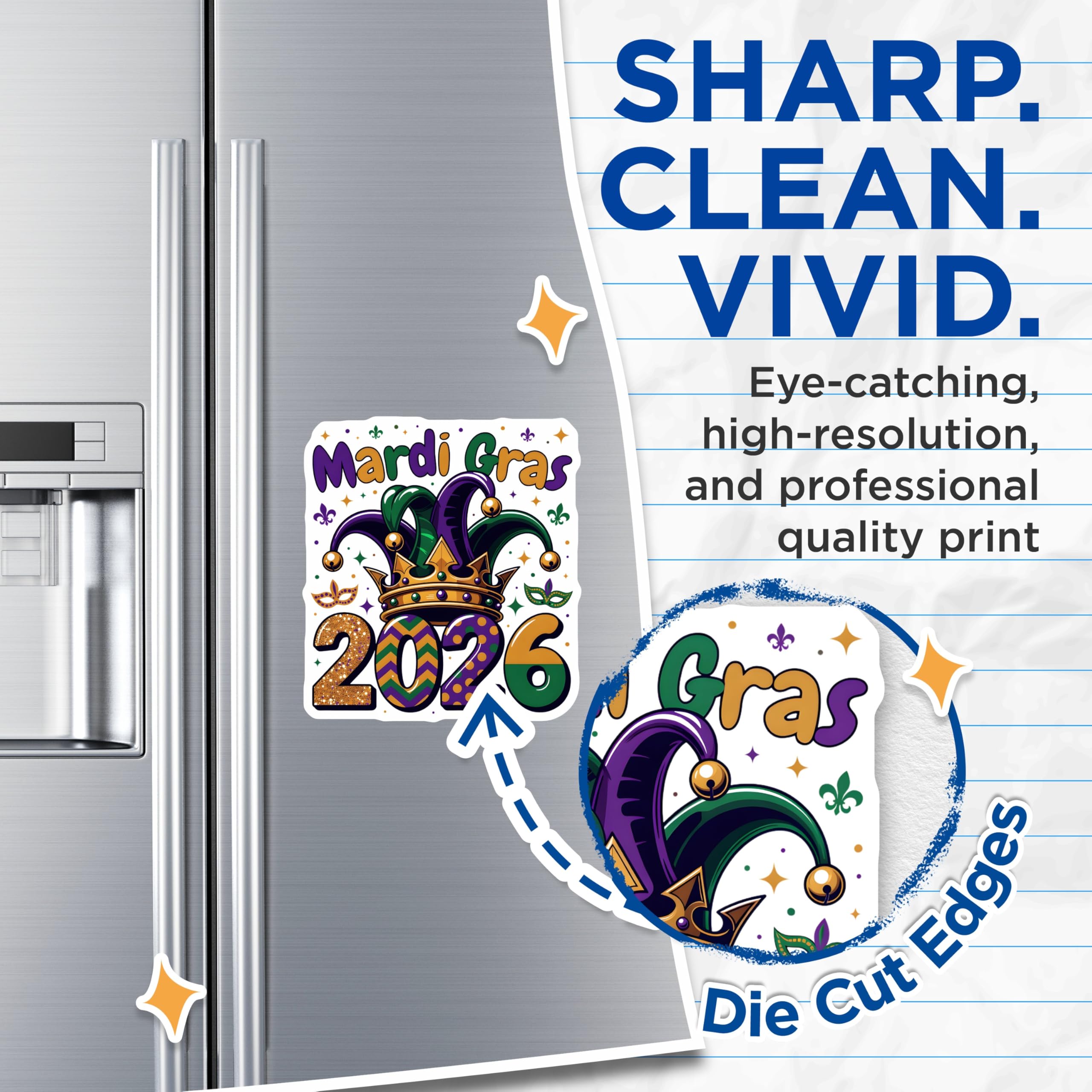 (2 Pack) Mardi Gras 2026 Magnets - Jester Hat Crown - Carnival Decorations - 5" On Longest Side - Premium Magnet - for Cars, Refrigerators, Toolboxes, Lockers - Made in USA - MAG16195