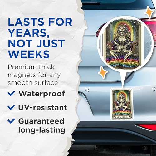 (2 Pack) Unity Queen Tarot Card Magnets - Rainbow Pride - Skeleton Art Magnets - 5" On Longest Side - for Cars, Fridges, Toolboxes - Made in USA - MAG4529