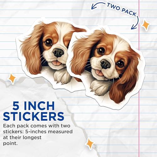 (2 Pack) Cute Dog Stickers - Dog Illustration - Puppy Lover Stickers - 5" On Longest Side - Sticks to Smooth Flat Surfaces - Made in USA - BMCS9926