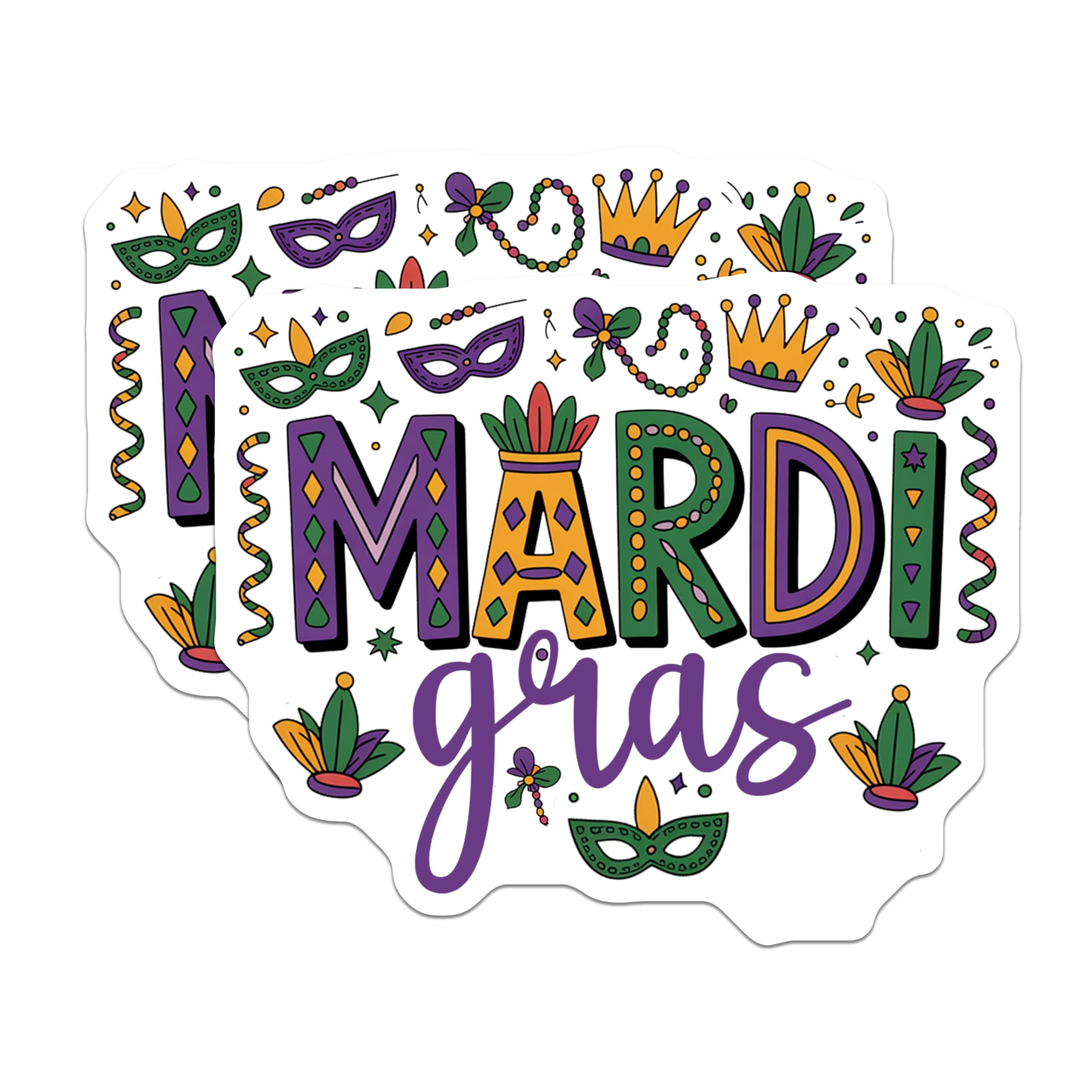 (2 Pack) Mardi Gras Magnets - Carnival Celebration Decor - New Orleans Party Favors - 5" On Longest Side - Premium Magnet - for Cars, Refrigerators, Toolboxes, Lockers - Made in USA - MAG16772