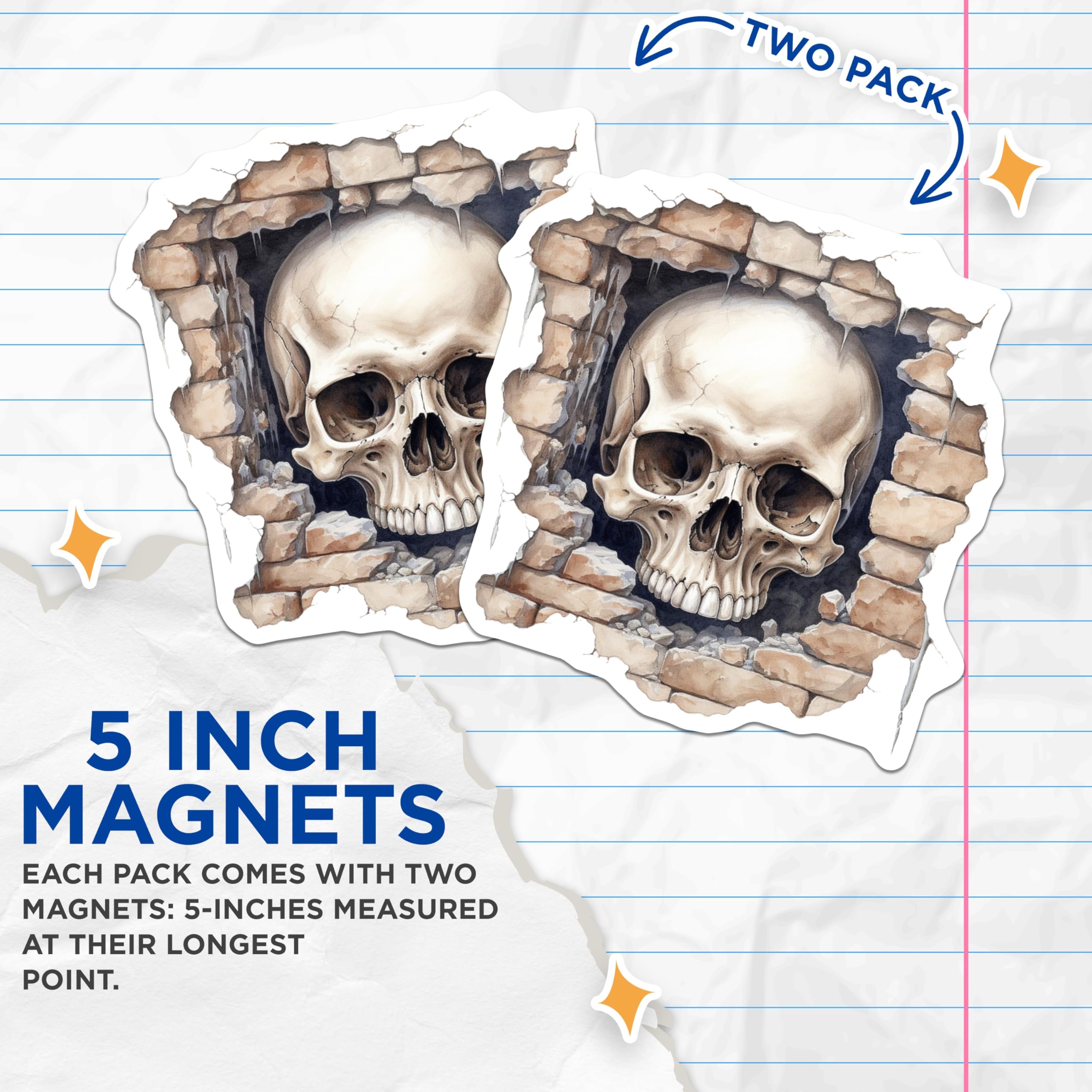 (2 Pack) Skull Magnets - Gothic Wall Decor - Macabre Art - Spooky Halloween Home Decor - 5 Inches On Longest Side - Thick Durable Magnet - Made in USA - MAG22021