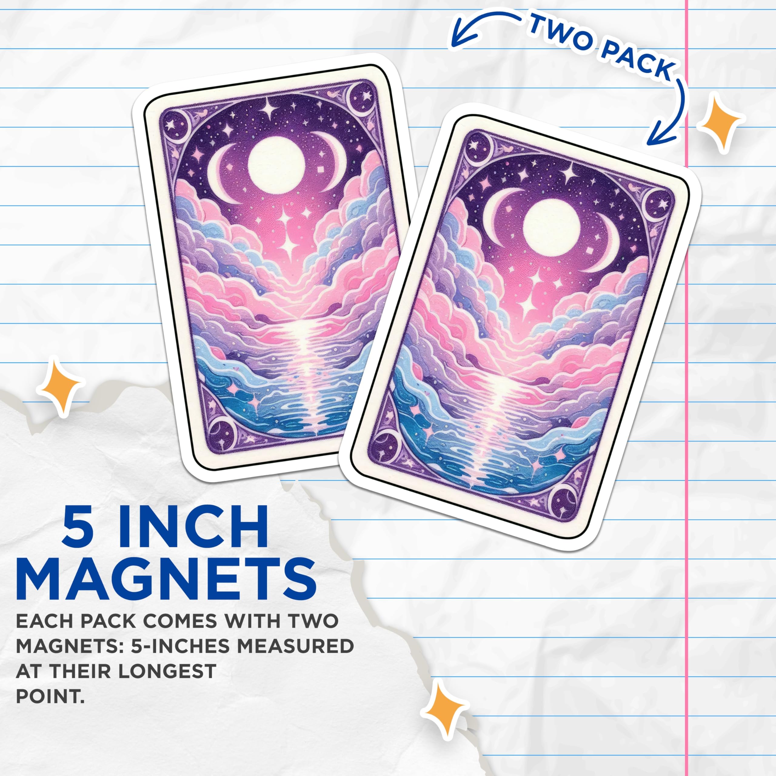(2 Pack) Celestial Triple Moon Magnets - Dreamy Fantasy Landscape - Pastel Sky Ocean Art - 5 Inches On Longest Side - Thick Durable Magnet - Made in USA - MAG22723