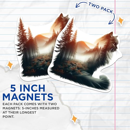 (2 Packs) Cat with Forest Magnets - Beautiful Nature Animal Forest Wilderness Magnets - 5 Inches On Longest Side - Premium Magnet - for Fridges, Toolboxes, Cars - Made in USA - MAG2275